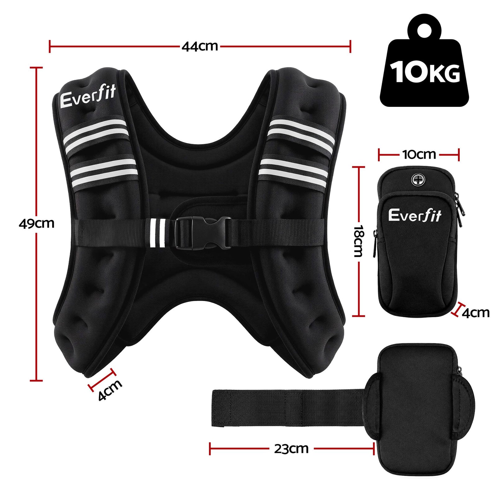 Everfit 10kg Weighted Vest Men Women, Reflective Running Vest with Armband Pouch