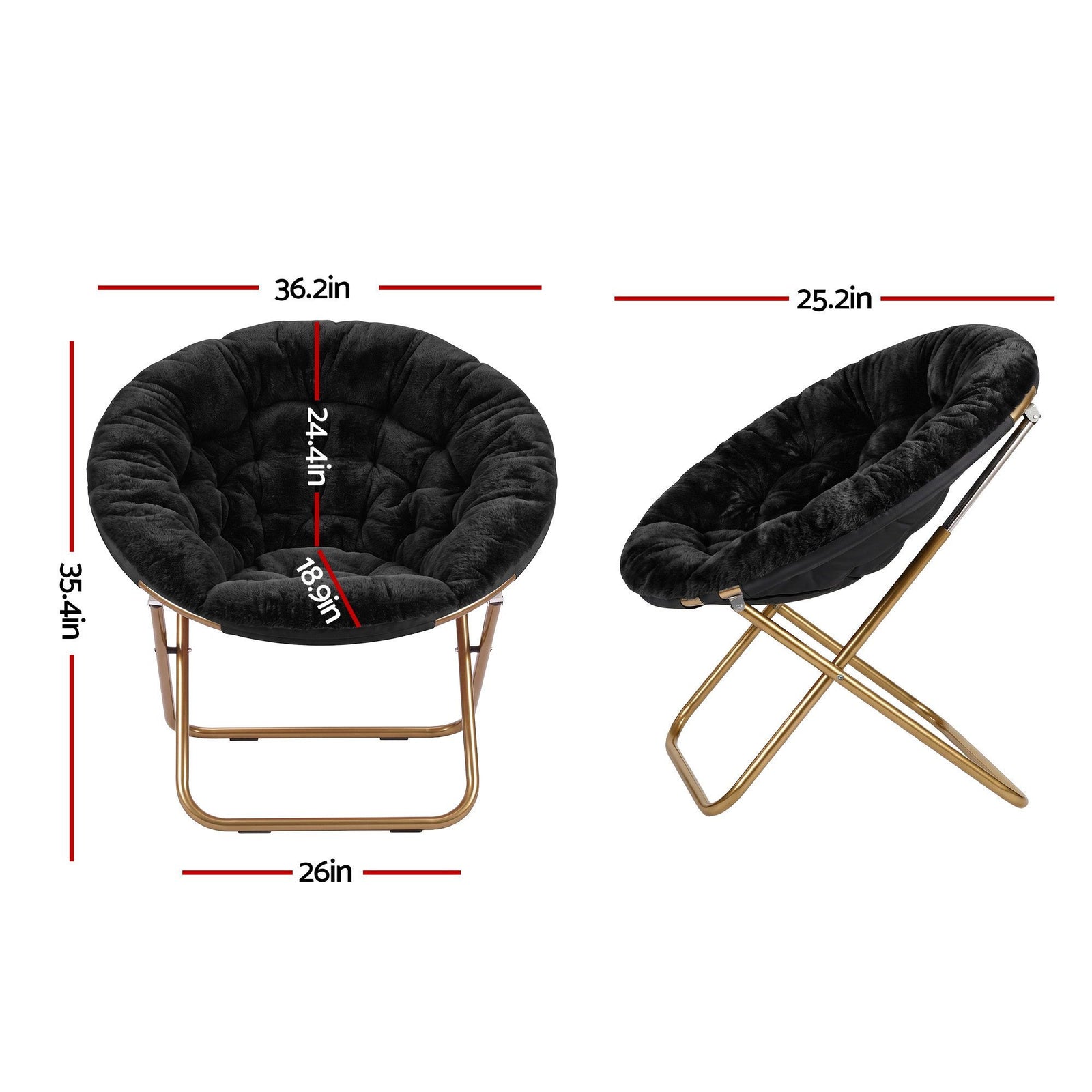 Artiss Cozy Saucer Chair Soft Faux Fur Folding Accent Chair for Bedroom Black