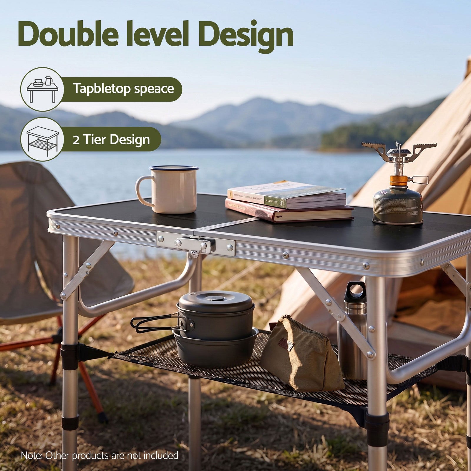 Weisshorn Folding Camping Table Adjustable Aluminium 60 x 40 cm Black