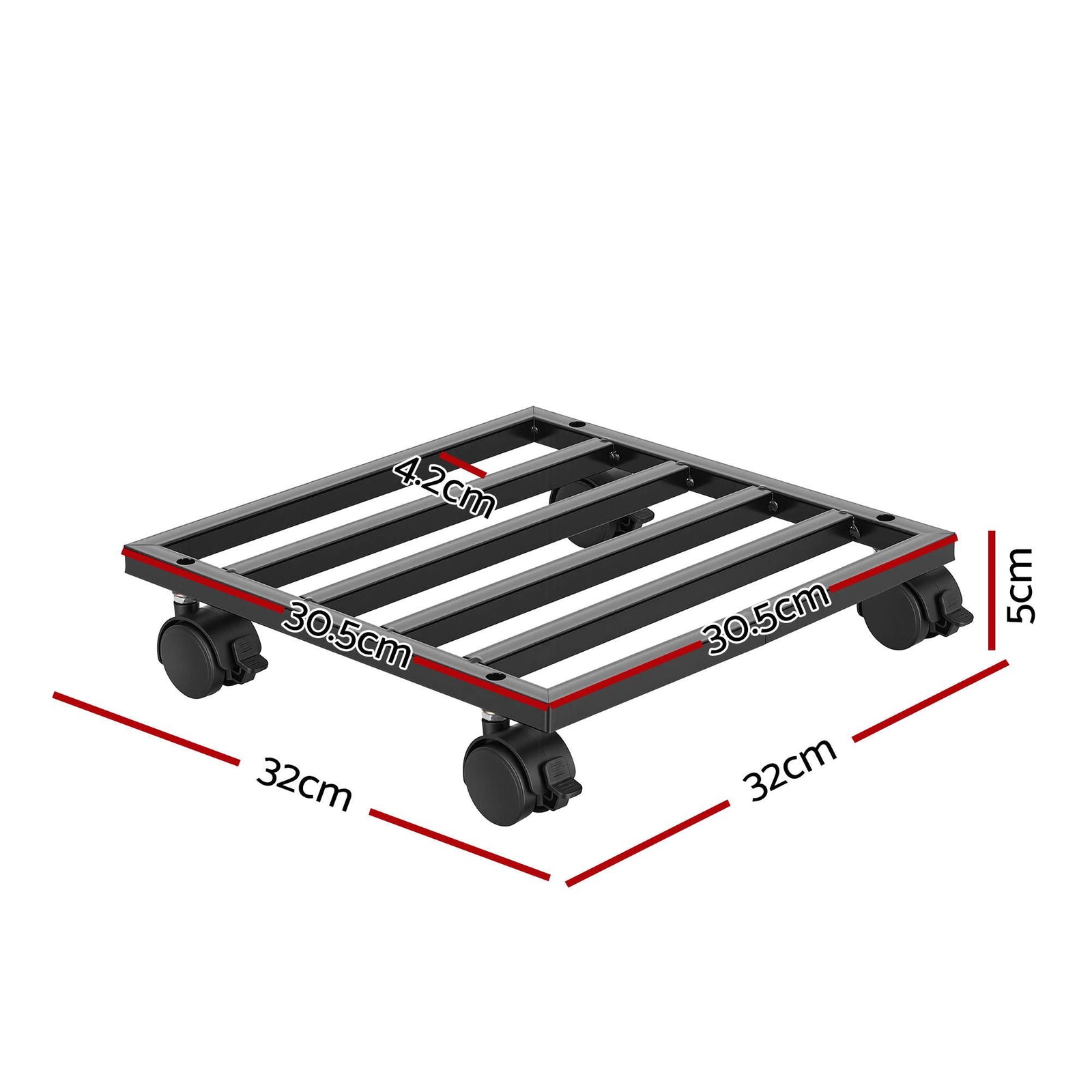Green Fingers Plant Pot Trolleys 3pcs 32cm Galvanized Steel Lockable Wheels Roll Planter Black