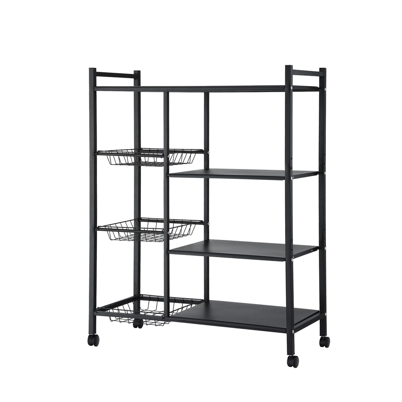 Artiss 4-Tier Kitchen Rack Microwave Bakers Storage Shelf with 3 Baskets Wheels