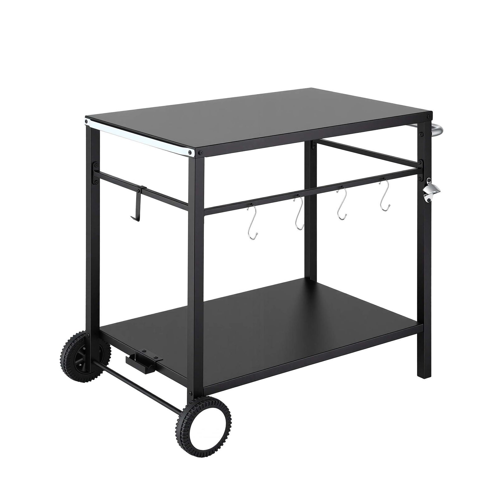 Weisshorn BBQ Camp Party Table, Garden Backyard Outdoor Cart Stainless Steel Prep Table Mobile Kitchen Trolley Heavy Duty with Wheels Tank Holder Hooks, Black
