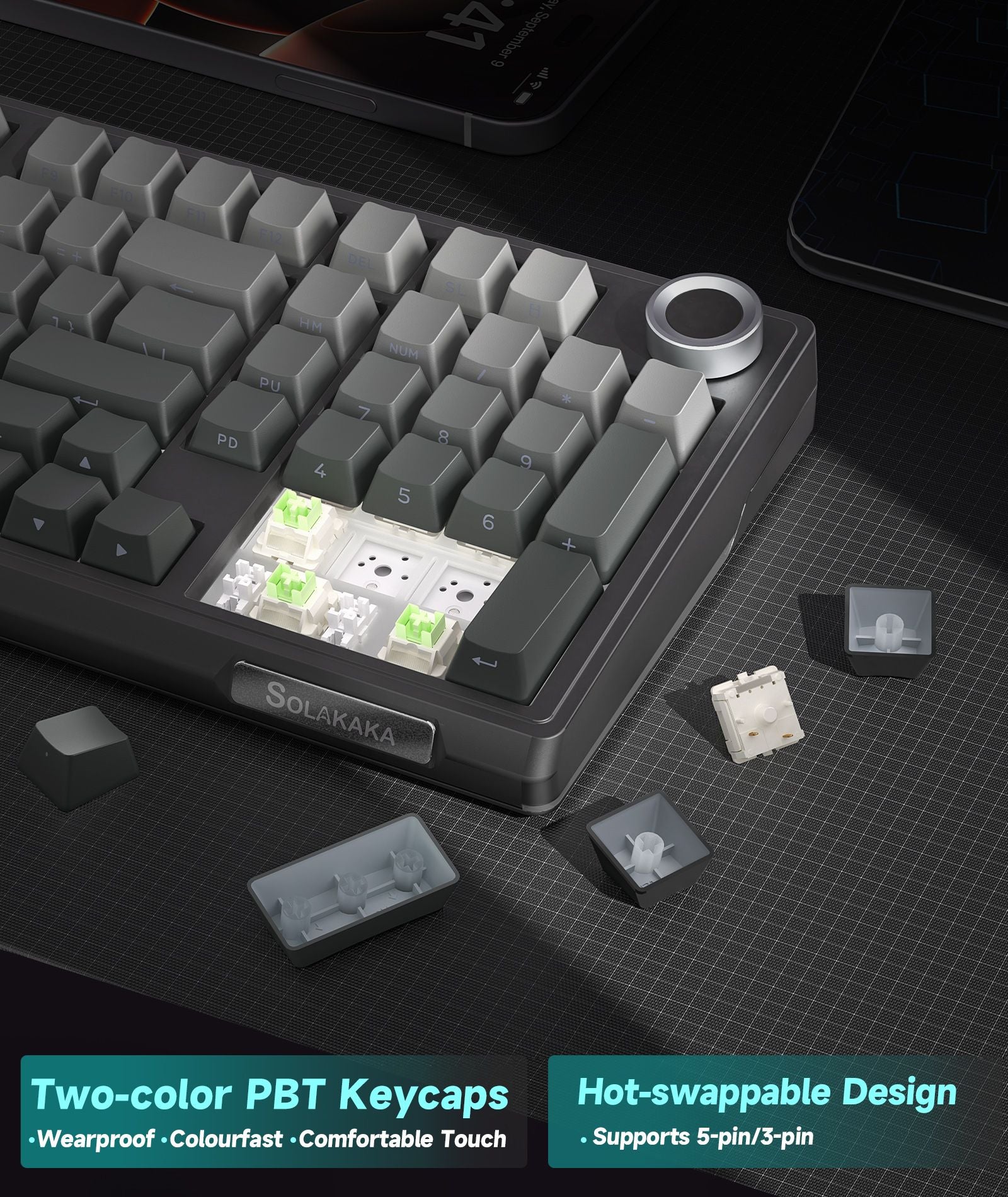 SOLAKAKA Ki99 Pro 99-Key Gasket Mechanical Keyboard Tri-Mode Hot-Swap Knob