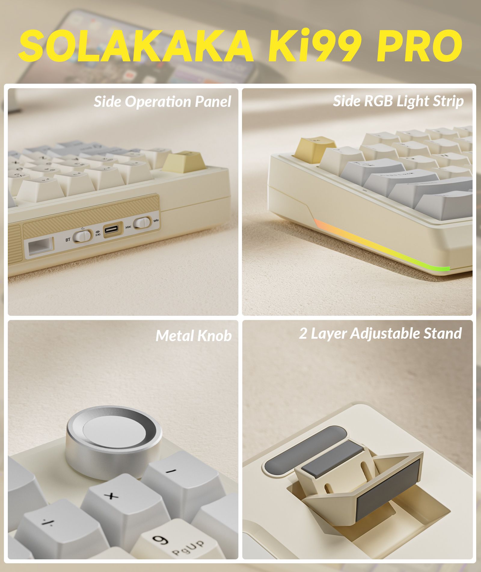 SOLAKAKA Ki99 Pro 99-Key Gasket Mechanical Keyboard Tri-Mode Hot-Swap Knob