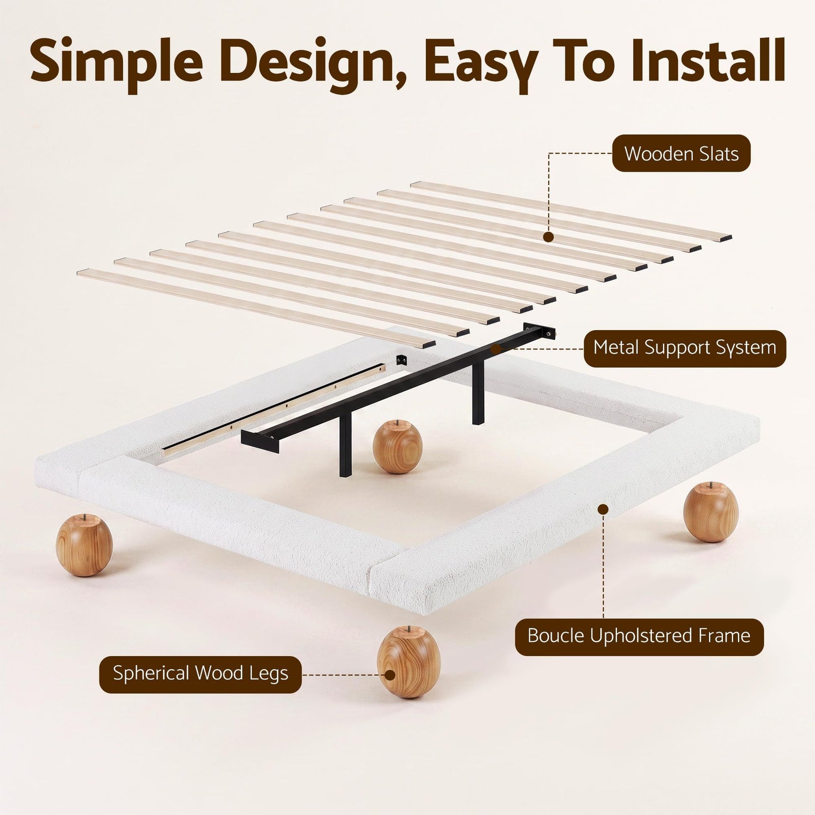RoomSense Queen 26cm Firm Mattress Bundle with Beige Boucle Bed Frame