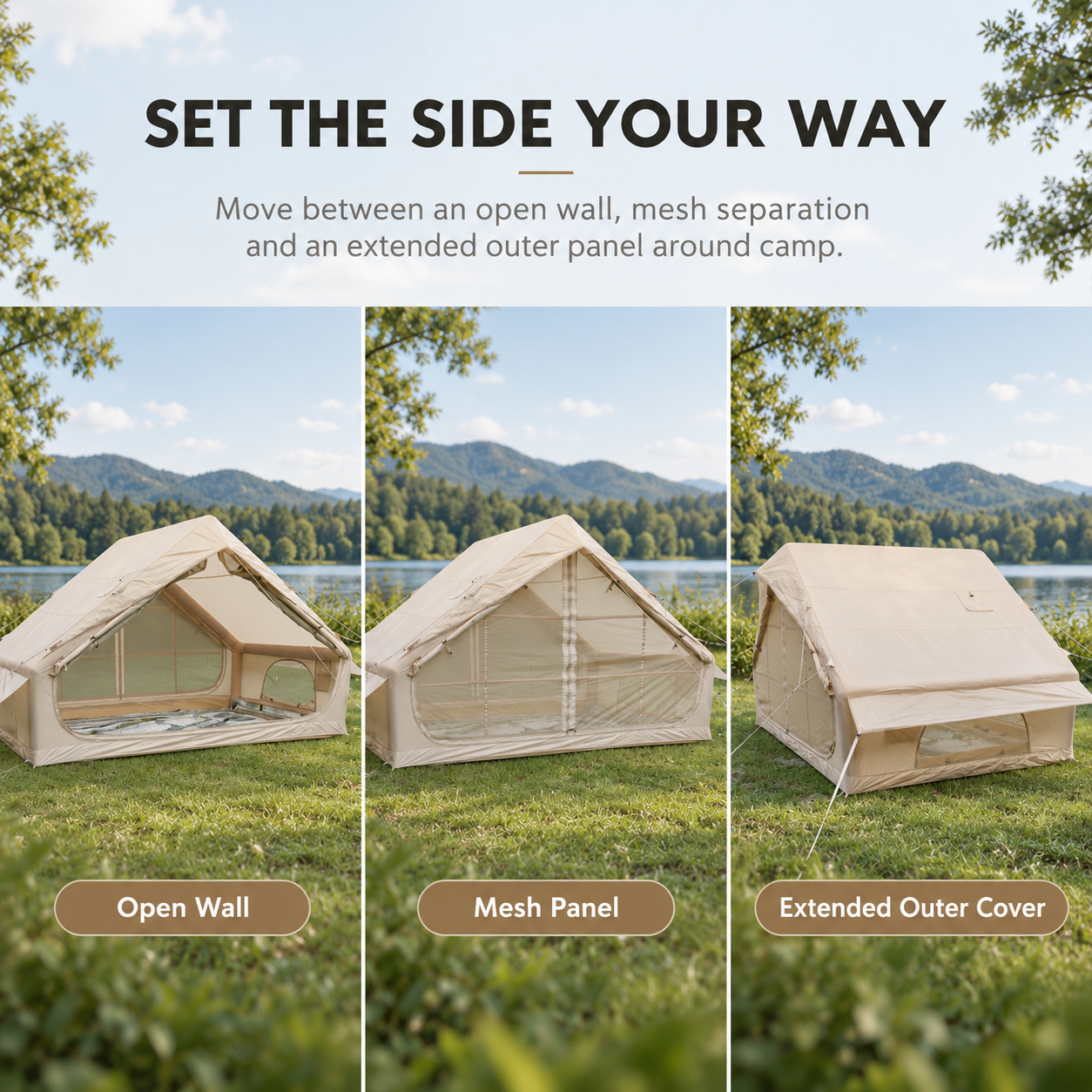 Weisshorn Inflatable A-Frame Camping Tent Large Outdoor Glamping Beige