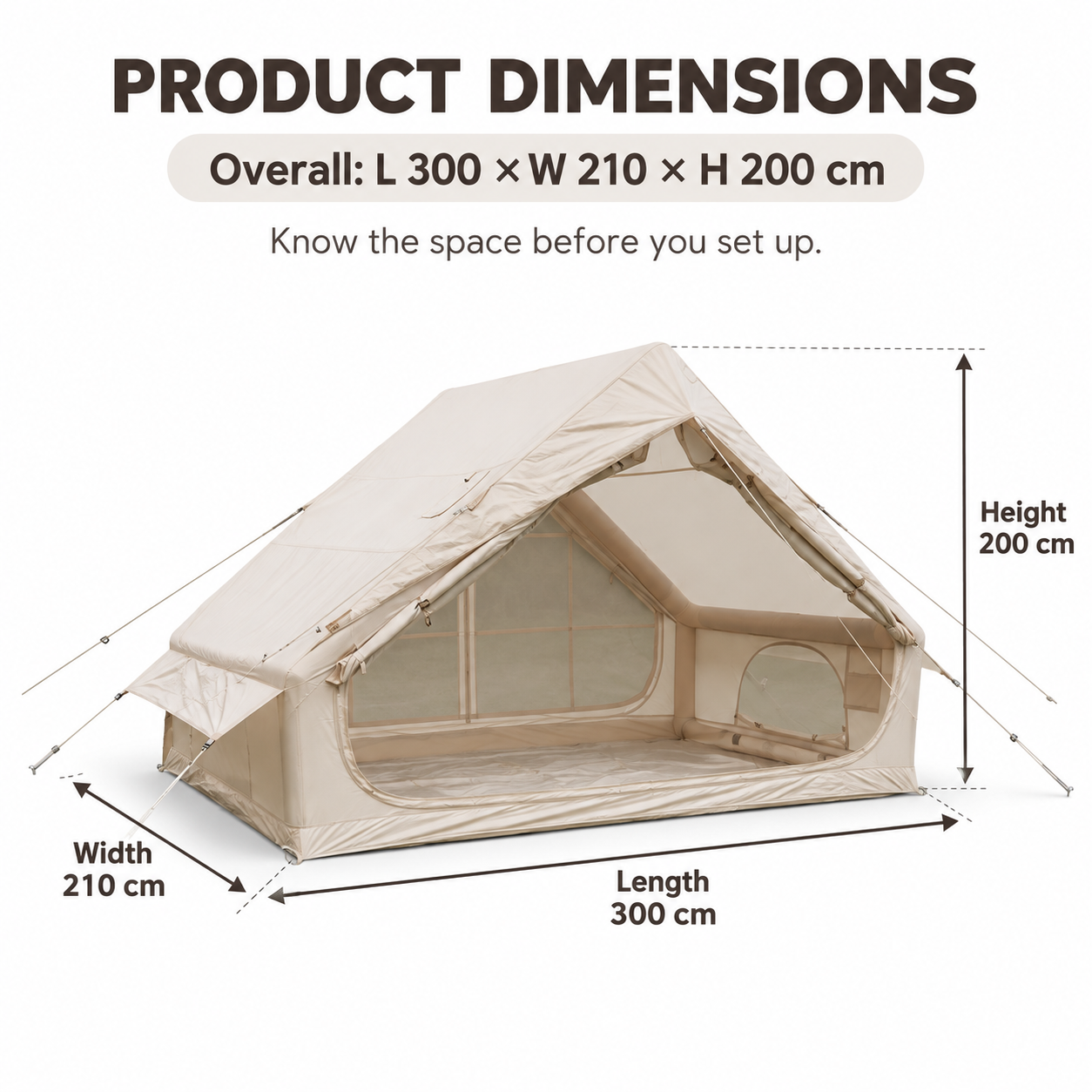 Weisshorn Inflatable A-Frame Camping Tent Large Outdoor Glamping Beige