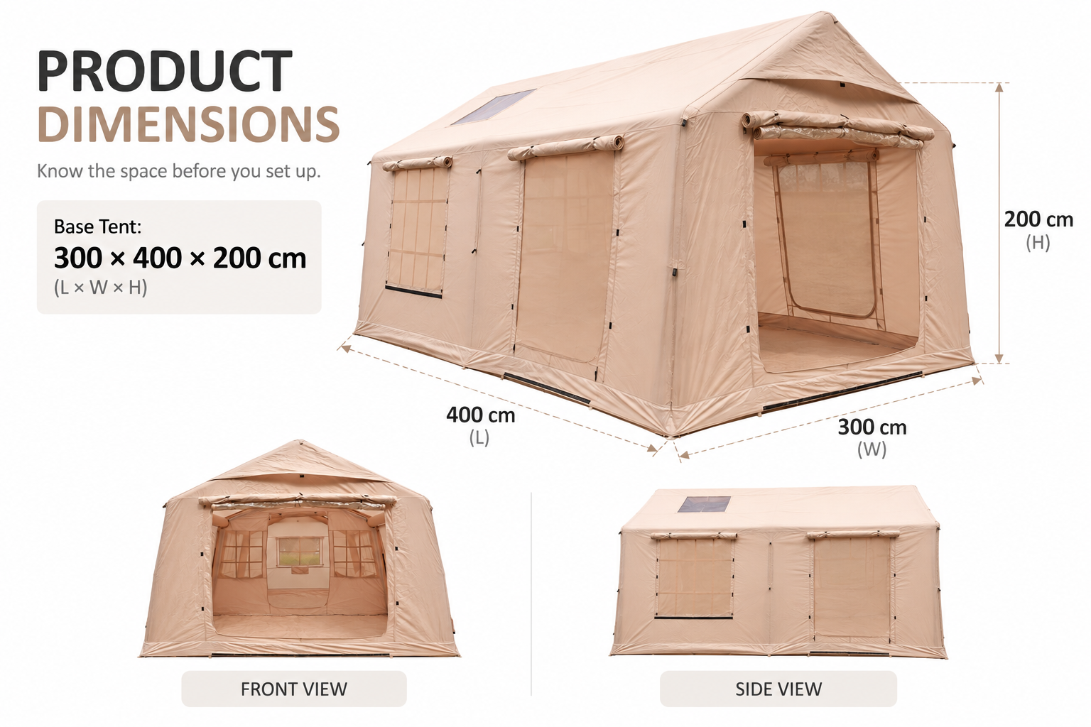 Weisshorn Inflatable Cabin Tent 300x400cm Side Awning Roof Skylight