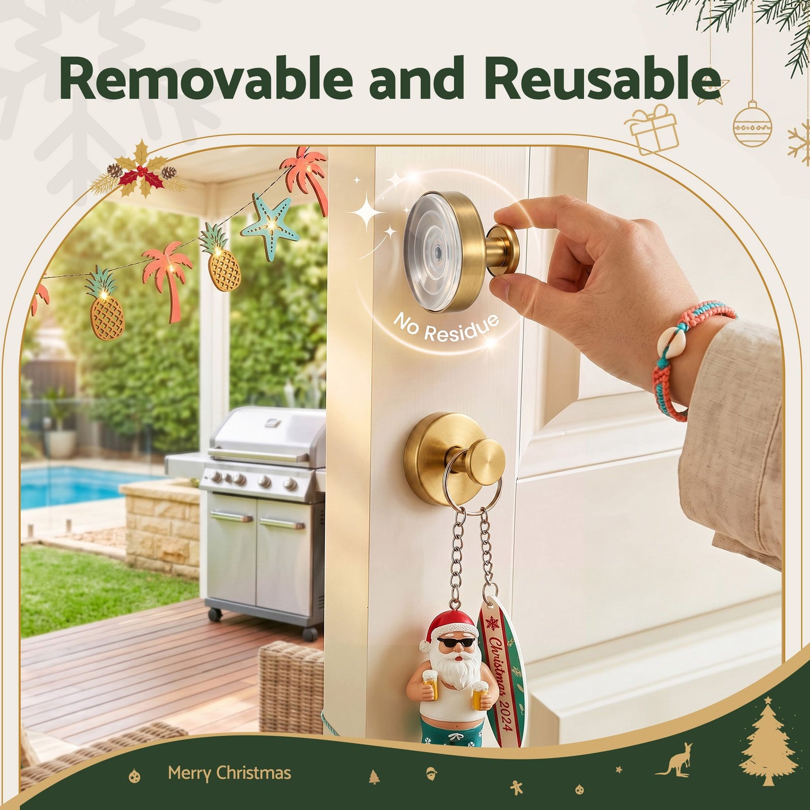 Jingle Jollys 2x Vacuum Suction Cup Christmas Wreath Hook Stainless Steel Heavy Duty 5kg