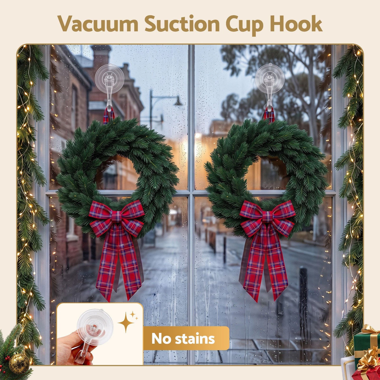 Jingle Jollys 2x Suction Cup Hooks Heavy Duty Christmas Wreath Hanger Window 5kg