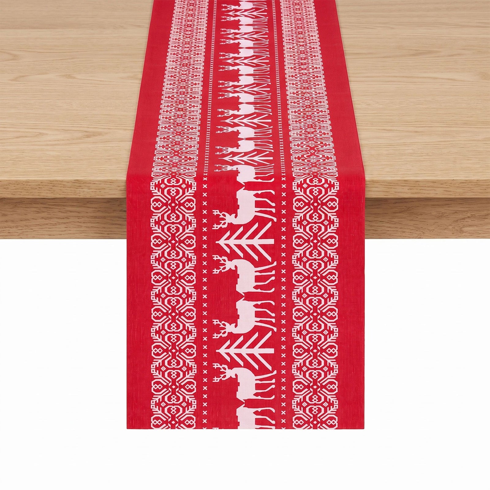 Jingle Jollys Christmas Table Runner Reindeers 270x28CM Dining Party Decor Red