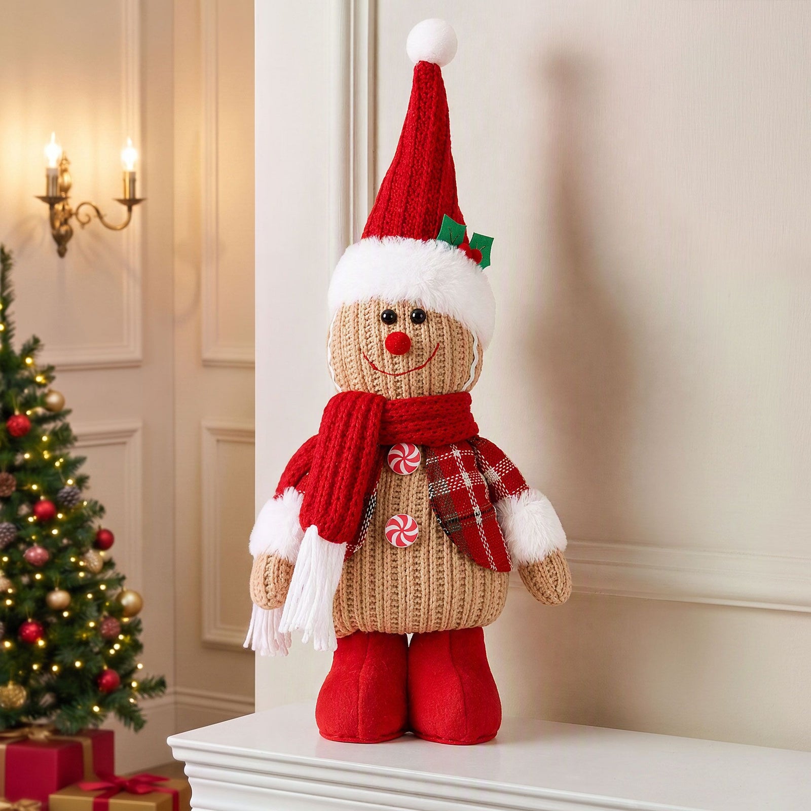 Jingle Jollys Christmas Gingerbread Man Standing Ornament Knitted Christmas Indoor Decor