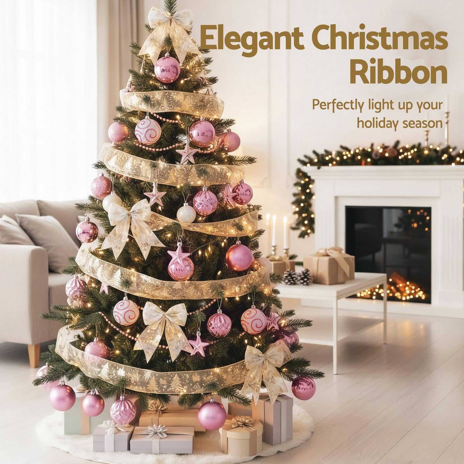 Jingle Jollys Christmas Tree Decoration Set Ribbon Baubles Ornaments Party 34pcs