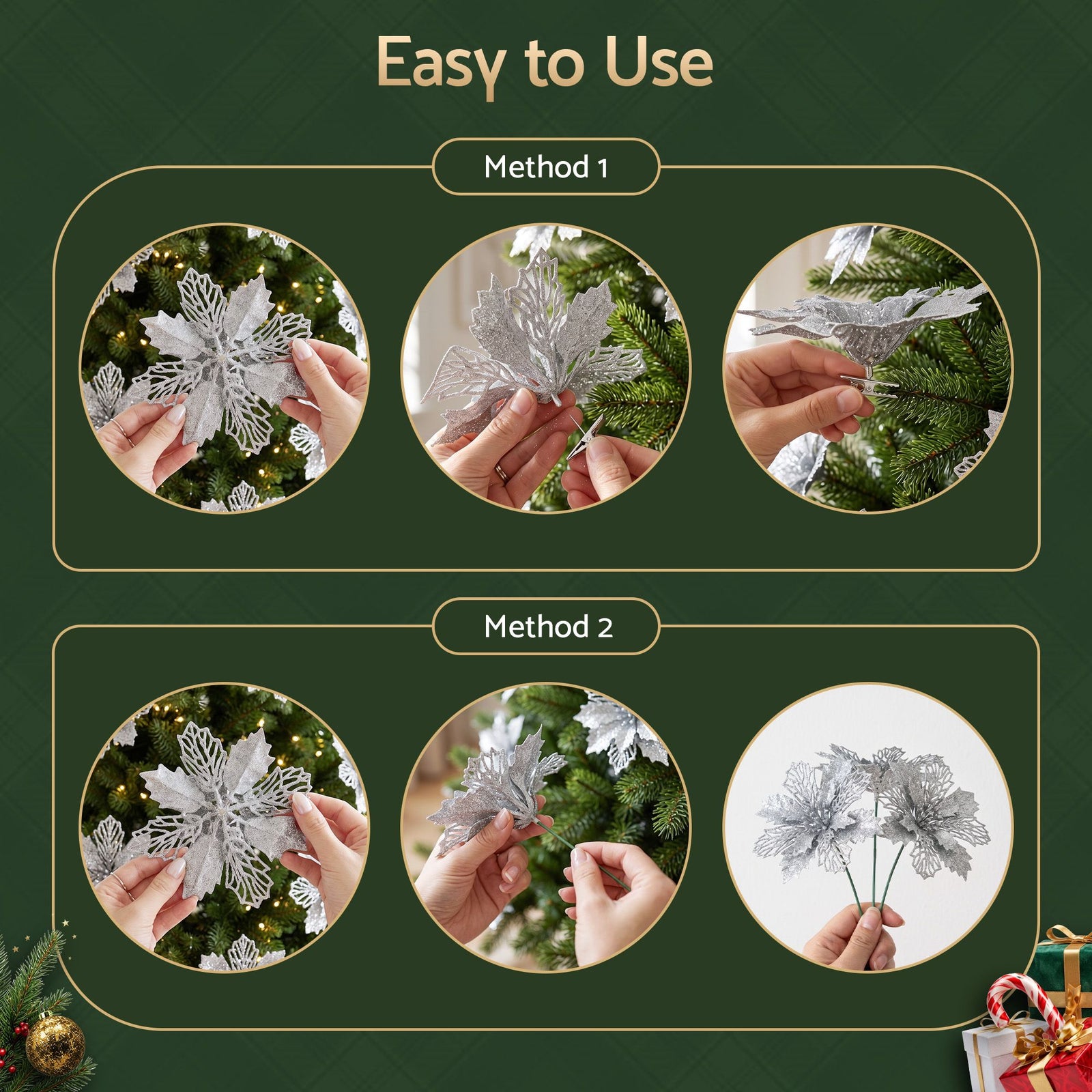 Jingle Jollys 20Pcs Christmas Tree Flower Set Garland Wreath Poinsettia Decorations