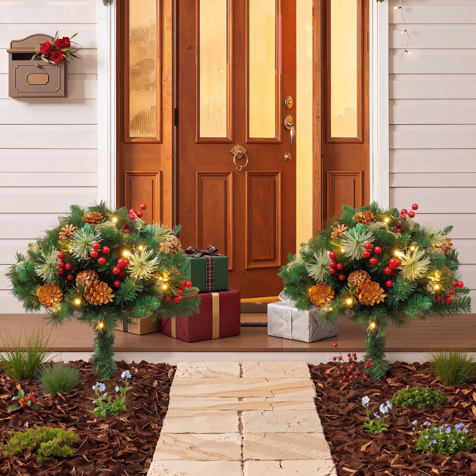 Jingle Jollys 2 Pack 45cm Lighted Artificial Christmas Tree Pathway Xmas Trees