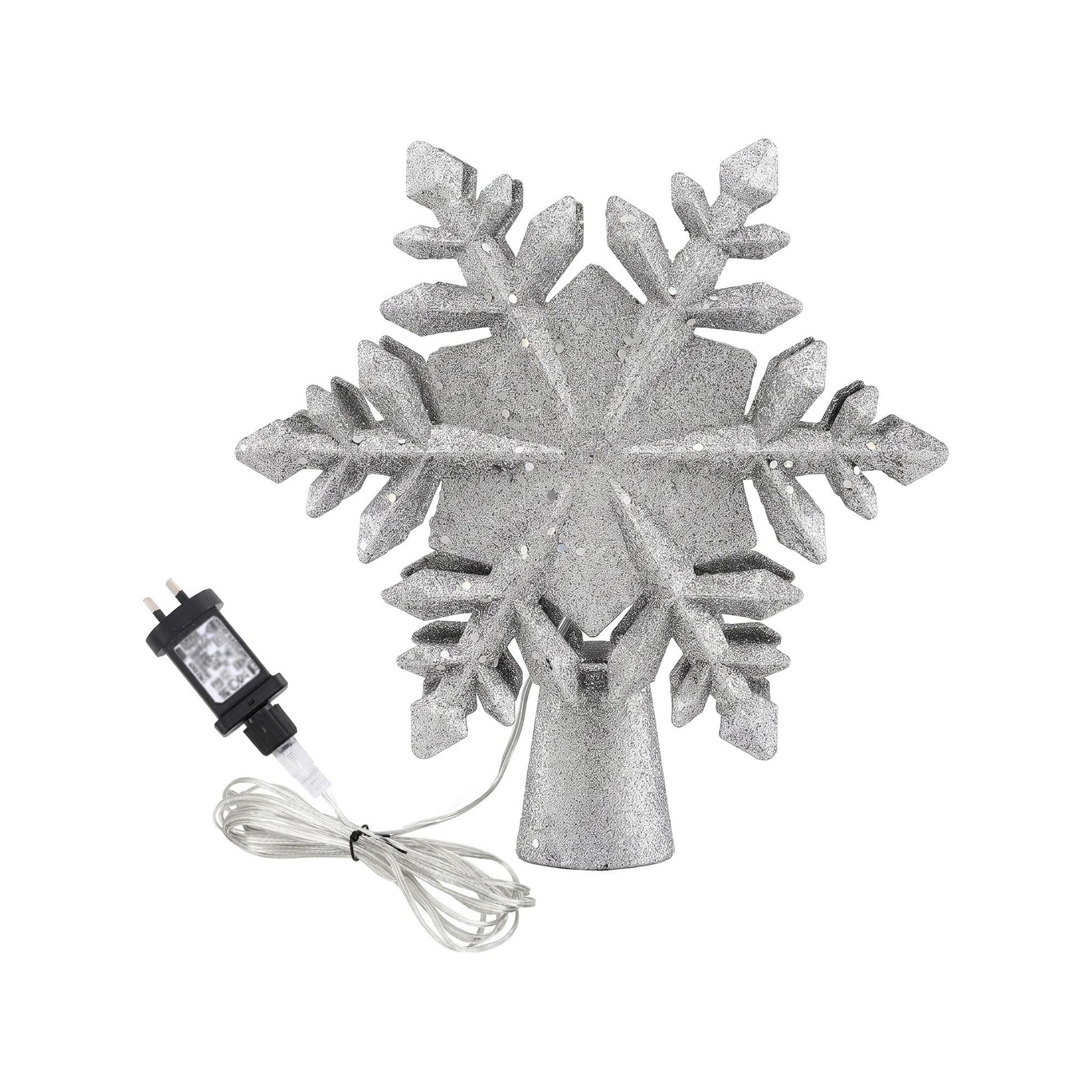 Jingle Jollys Christmas Tree Topper Lighted 360° Rotating Snowflake Projector Silver Glitter