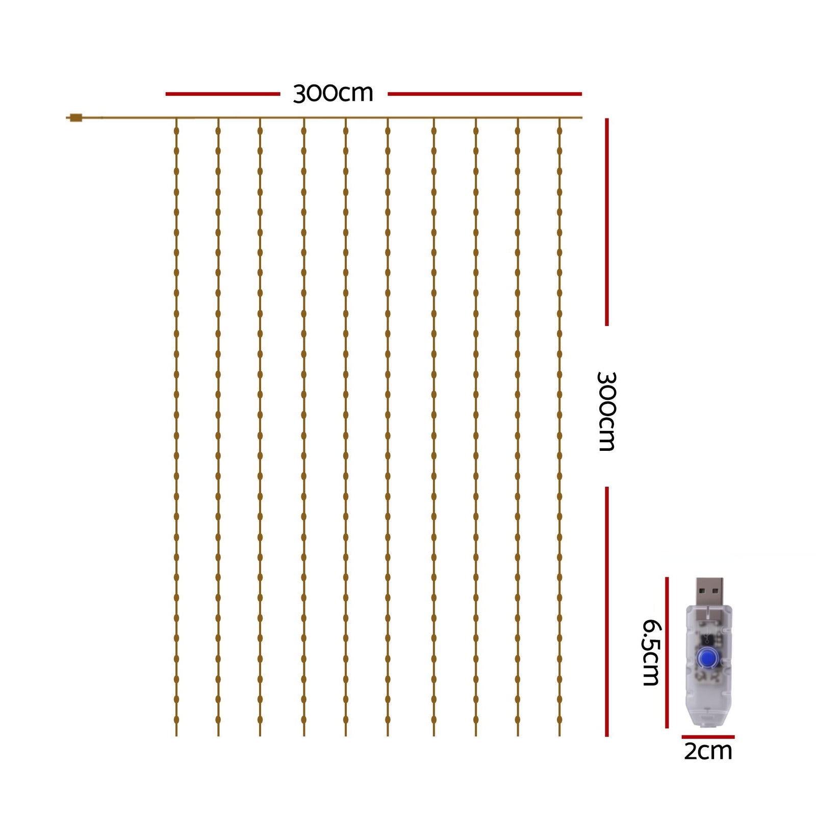 Jingle Jollys 3X3M Christmas Lights Curtain String Light 300 LED Cool White