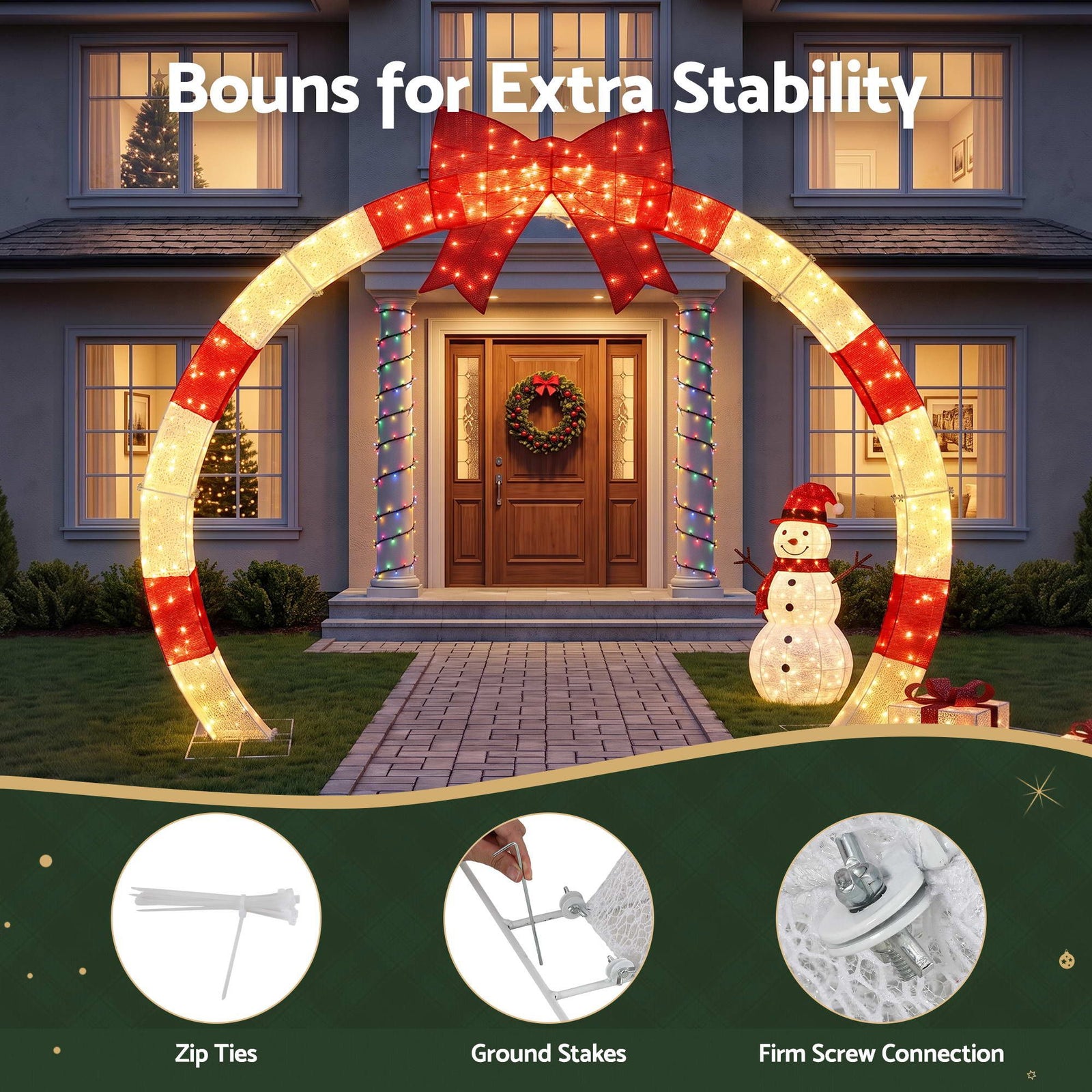 Jingle Jollys 2.5m Christmas Archway Pre-Lit Christmas Arch Warm White LED Outdoor Garden Decoration