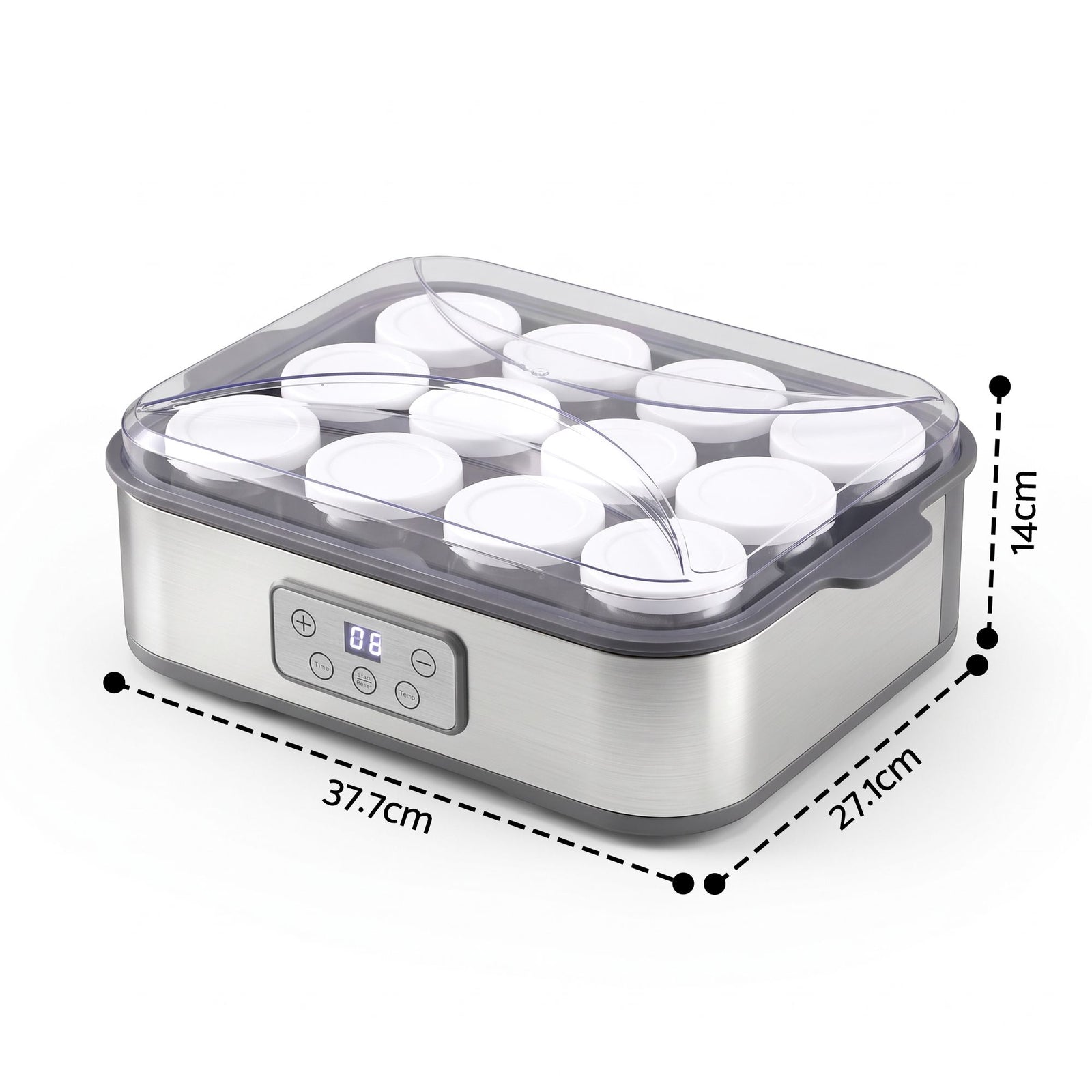 Devanti Yoghurt Maker Machine with 12x180ml Glass Cups Temp Control Grey