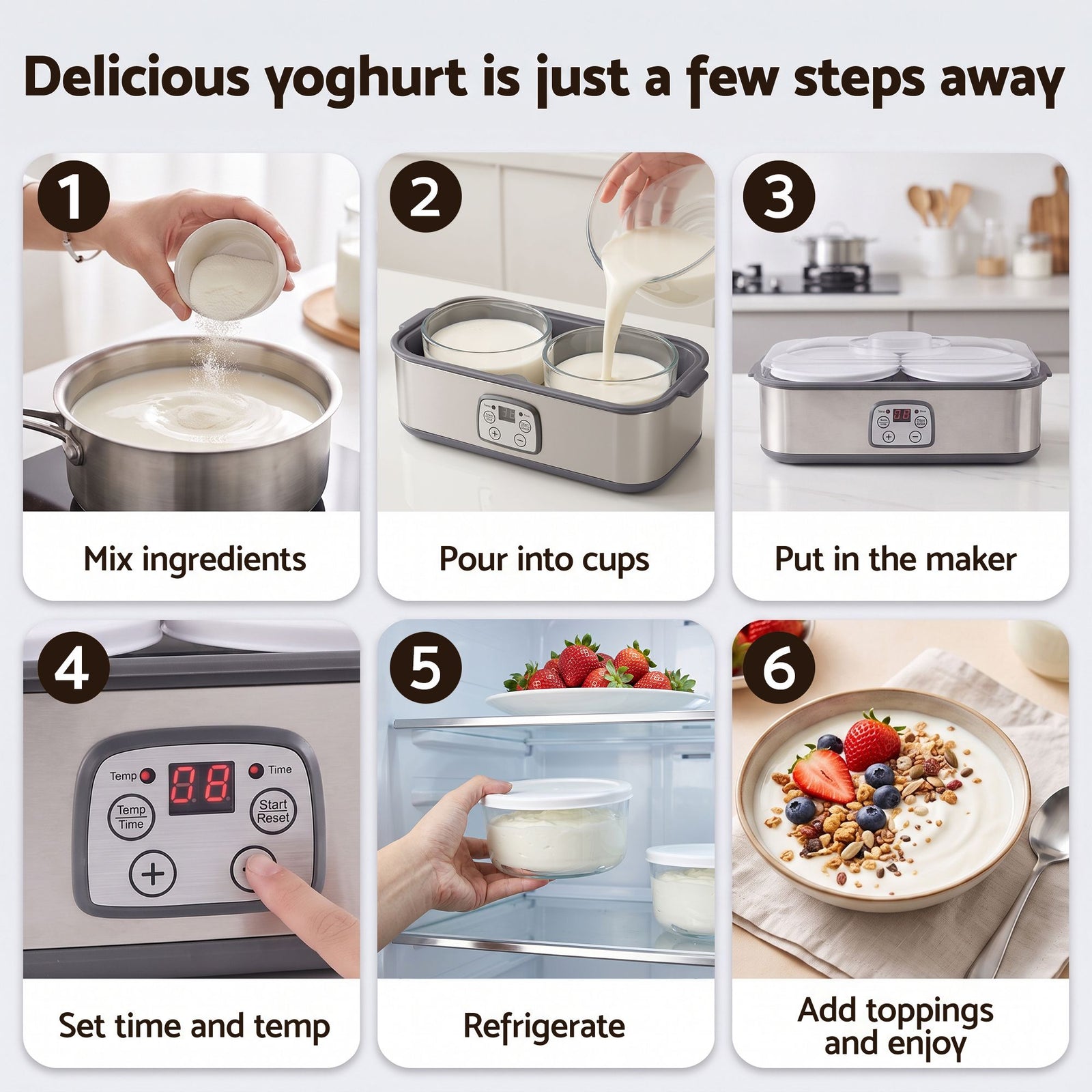 Devanti Greek Yoghurt Maker Machine 2x960ml Large Tubs Temp Control Grey