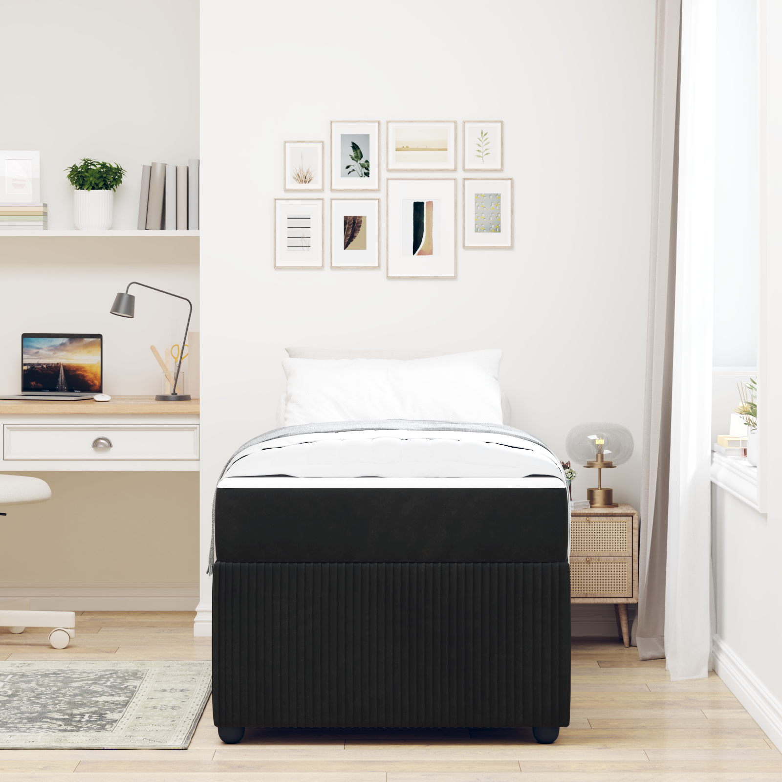 Bed Frame with Mattress Black 90 x 190 cm Fabric