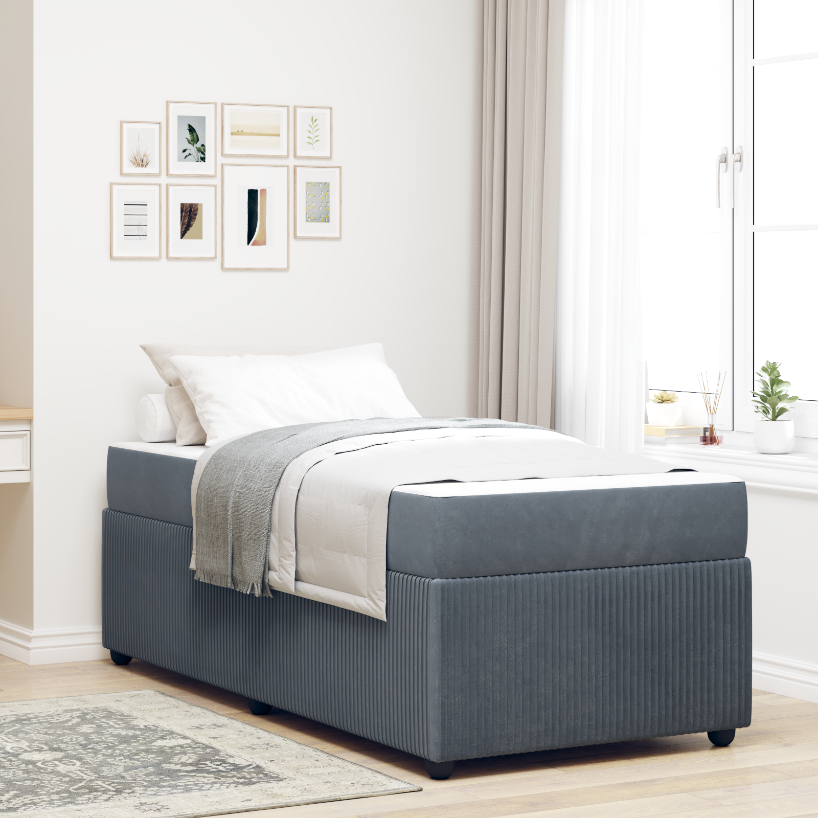 Bed Frame with Mattress Dark Grey 90 x 190 cm Fabric