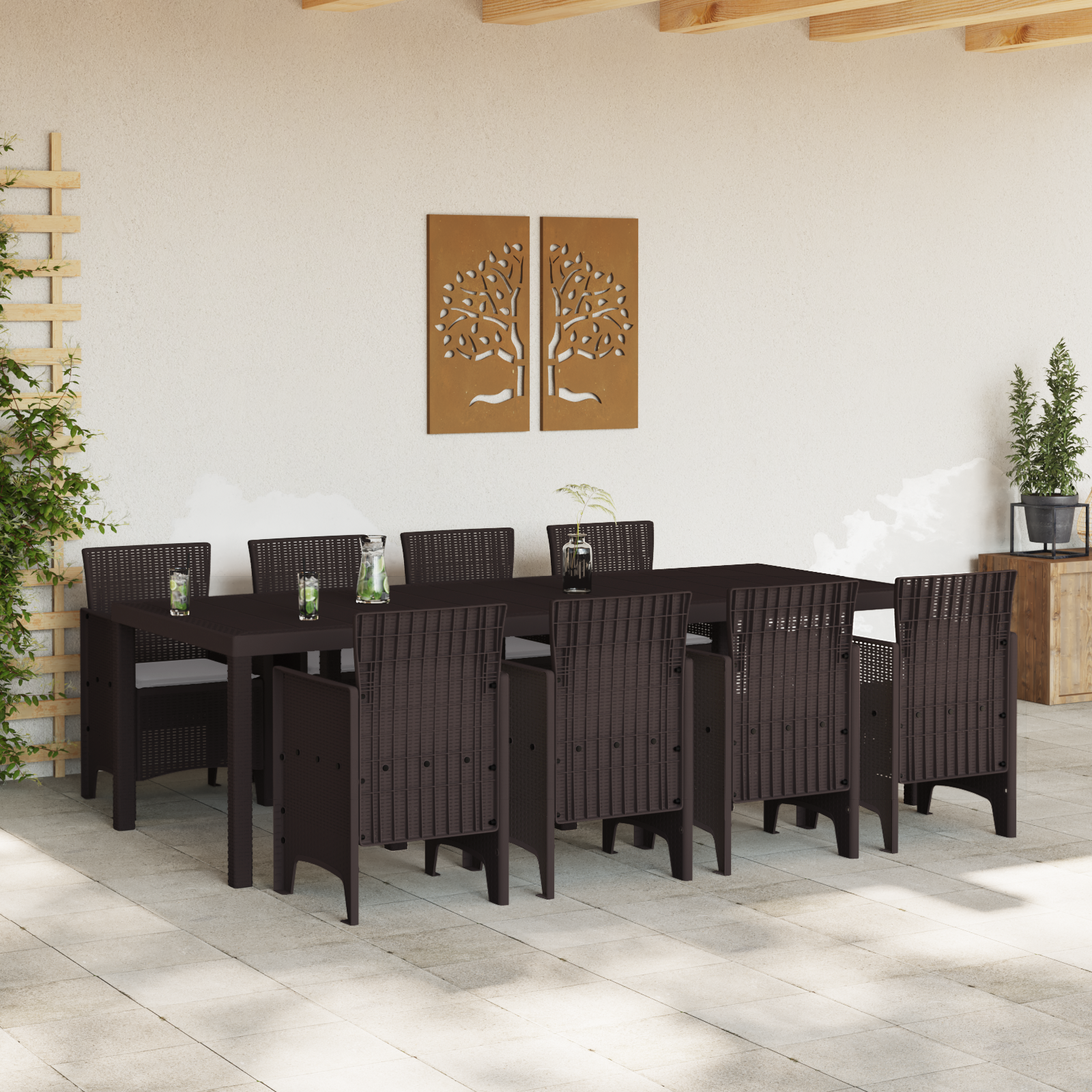 Garden Dining Set 9 pcs Brown Polypropylene