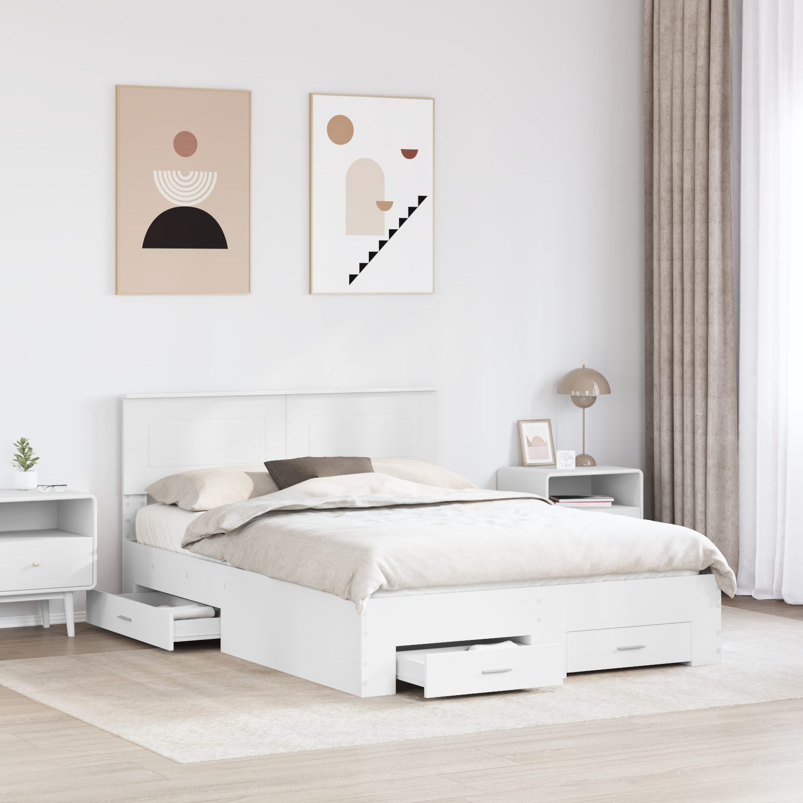 Bed Frame with Headboard White 150 x 200 cm Engineered Wood