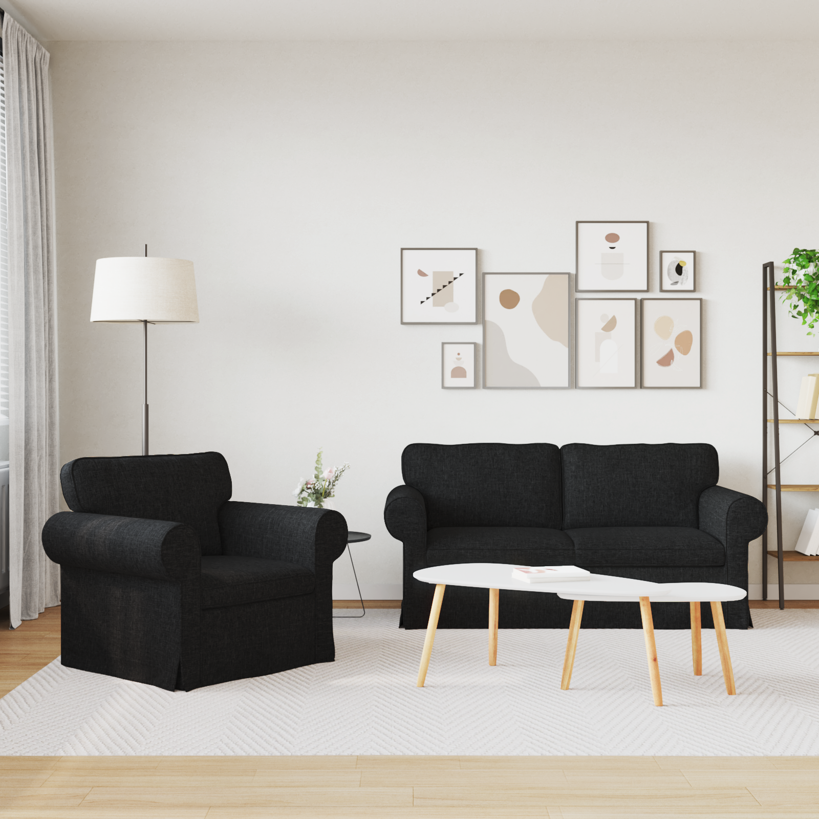 Sofa Set 2 pcs Black 175 x 82 x 80 cm Fabric