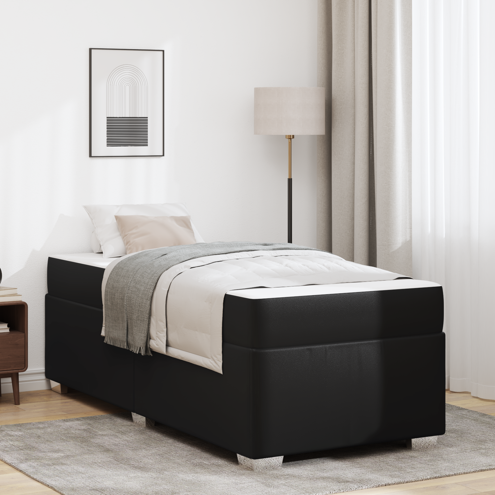 Bed Frame with Mattress Black 90 x 190 cm Fabric