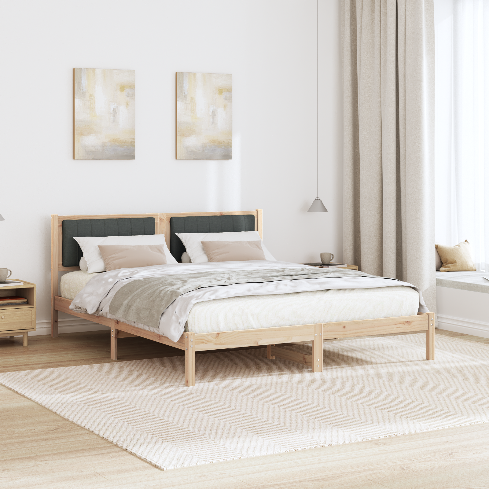 Bed Frame with Upholstered Headboard Dark Grey 150 x 200 cm