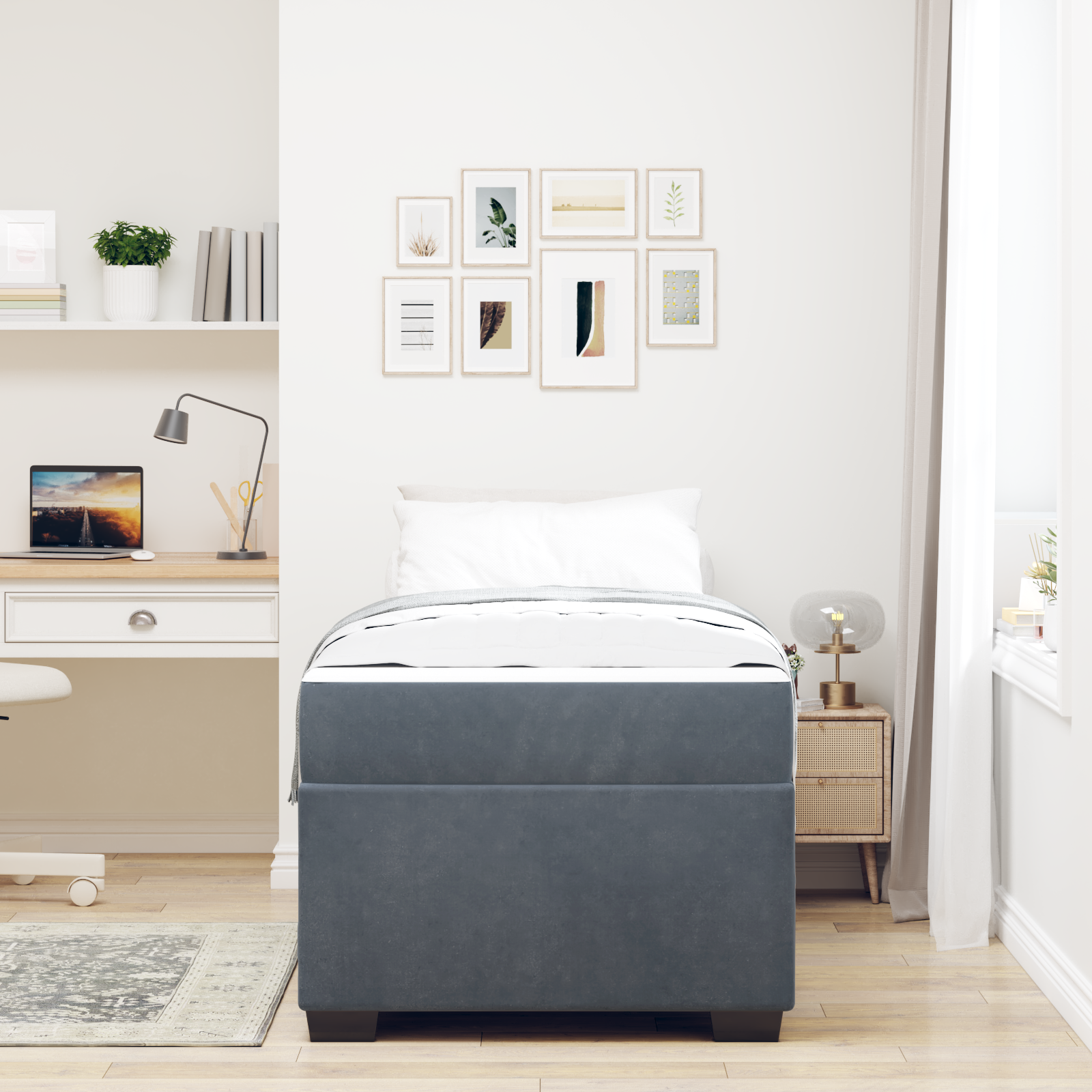 Bed Frame with Mattress Dark Grey 90 x 190 cm Fabric