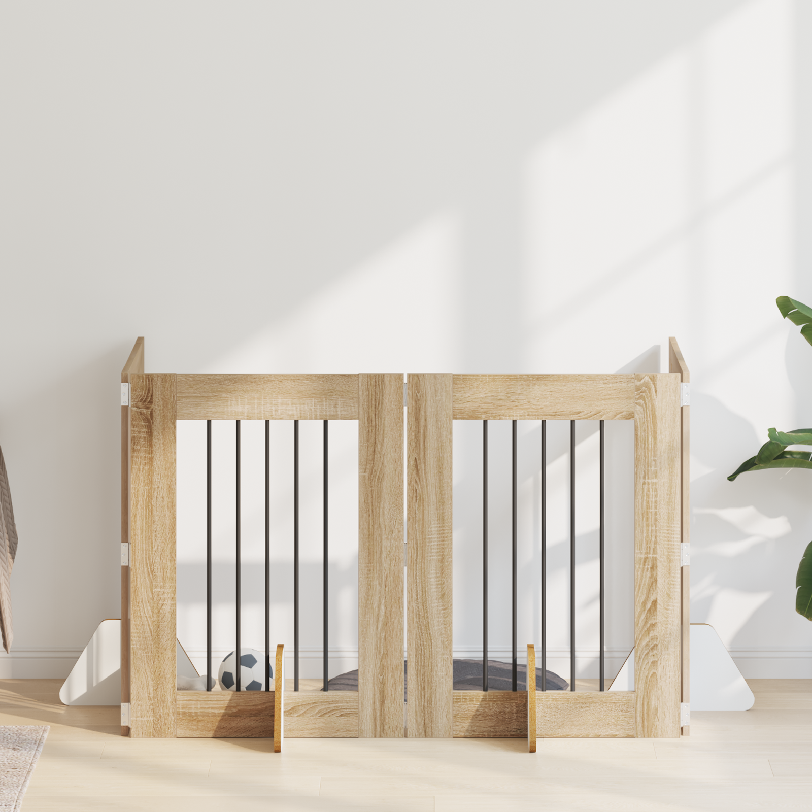 Foldable Dog Gate with Stands 4 pcs Sonoma Oak 241 cm