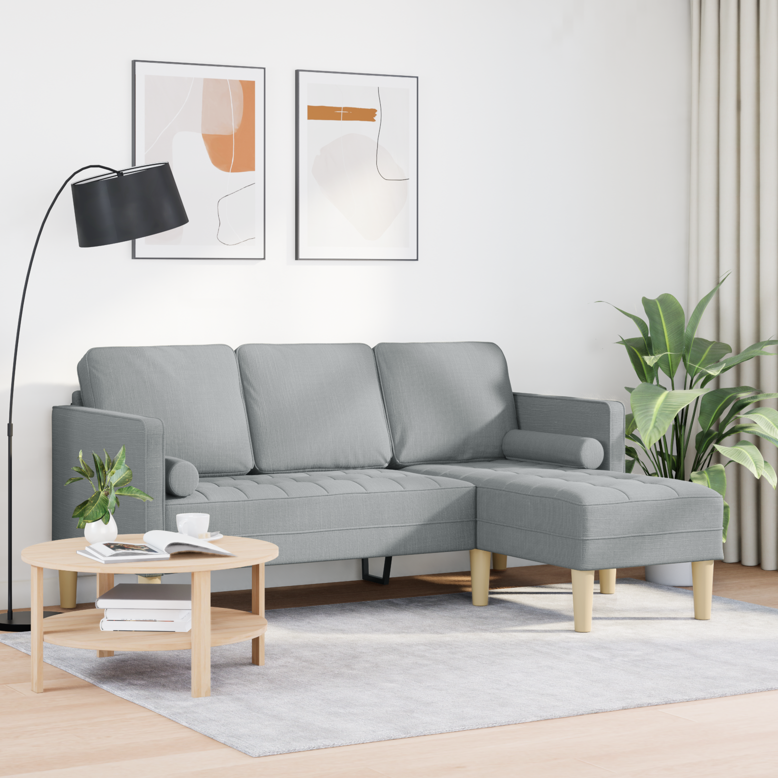Sofa Set with Cushion Light Grey Polyester