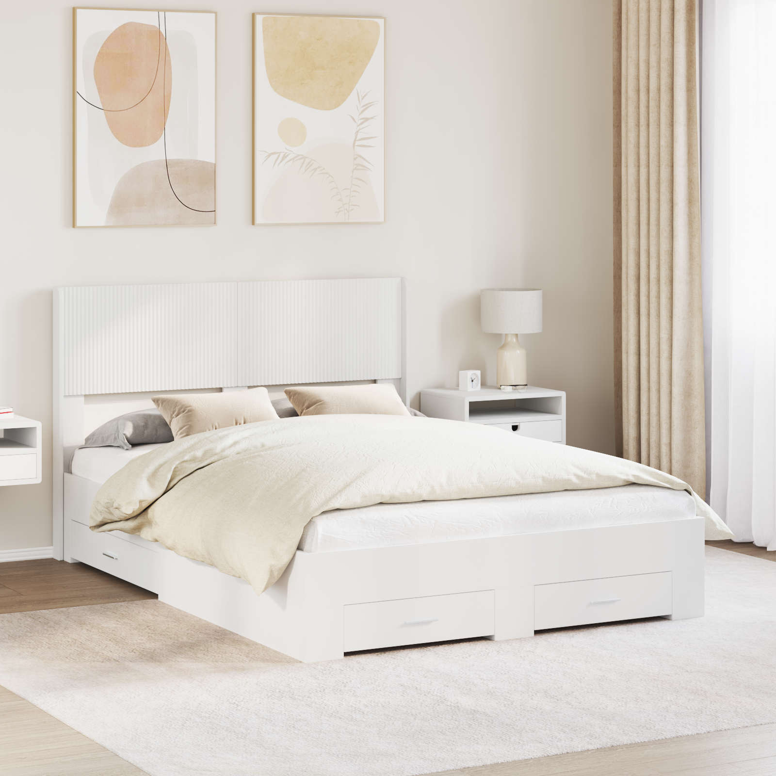 Bed Frame with Storage and Headboard White 150 x 200 cm