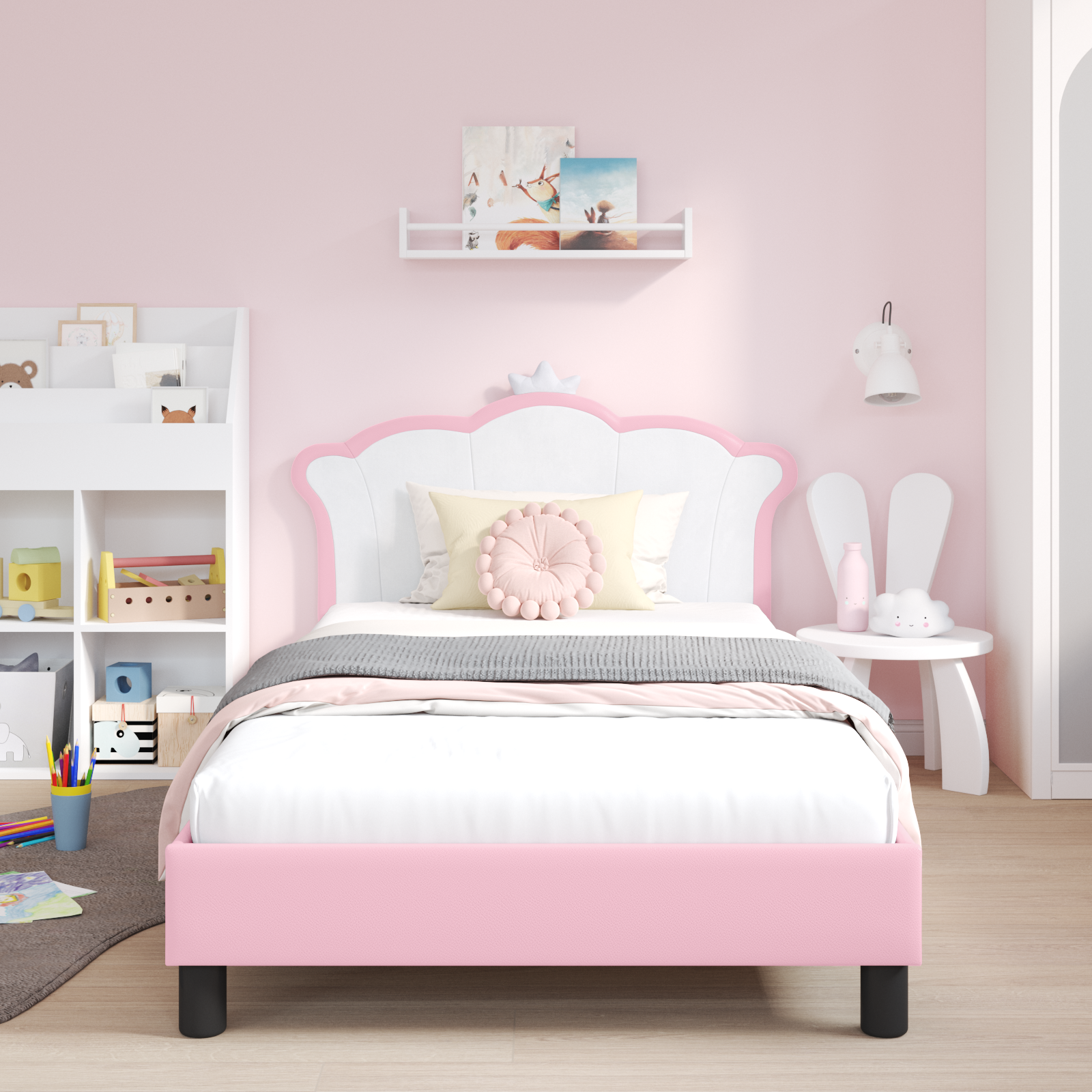 Kids'Bed Frame with Headboard Pink 90 x 190 cm PU