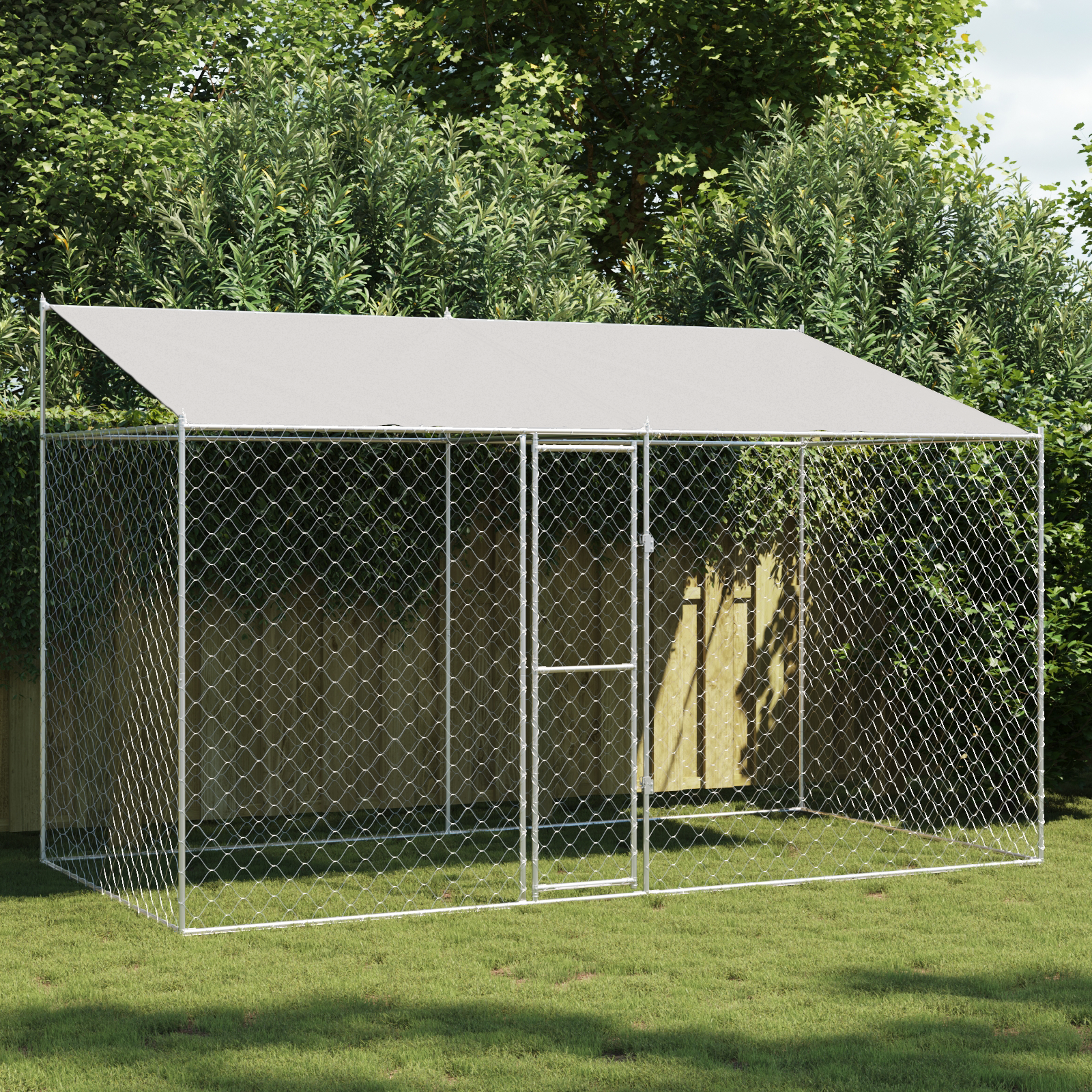 Dog Cage with Roof Silver 400 x 200 x 256 cm Steel and PE