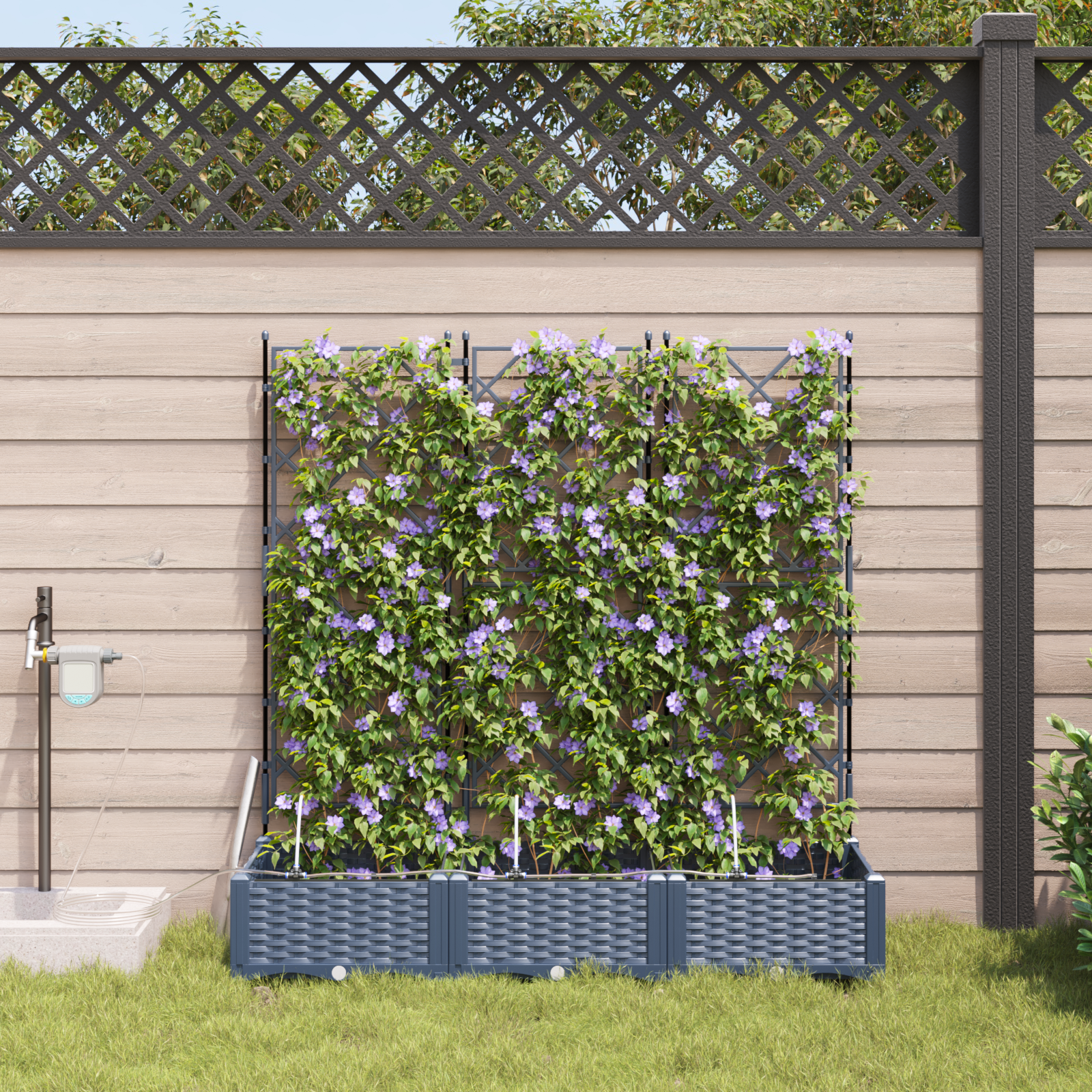 Garden Planter 3 pcs Grey 120 x 40 x 126 cm Plastic