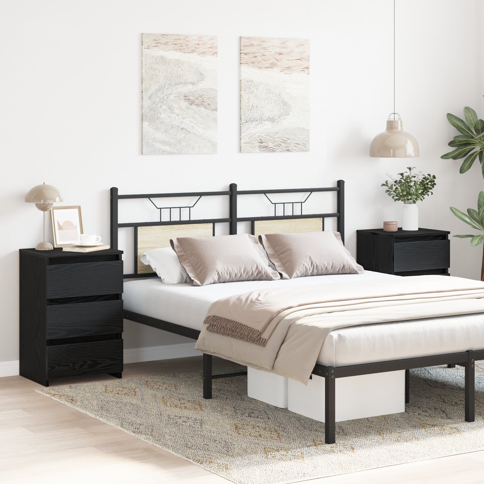 Bedside Cabinet with Drawer 2 pcs Black Oak 40 x 35 x 62,5 cm