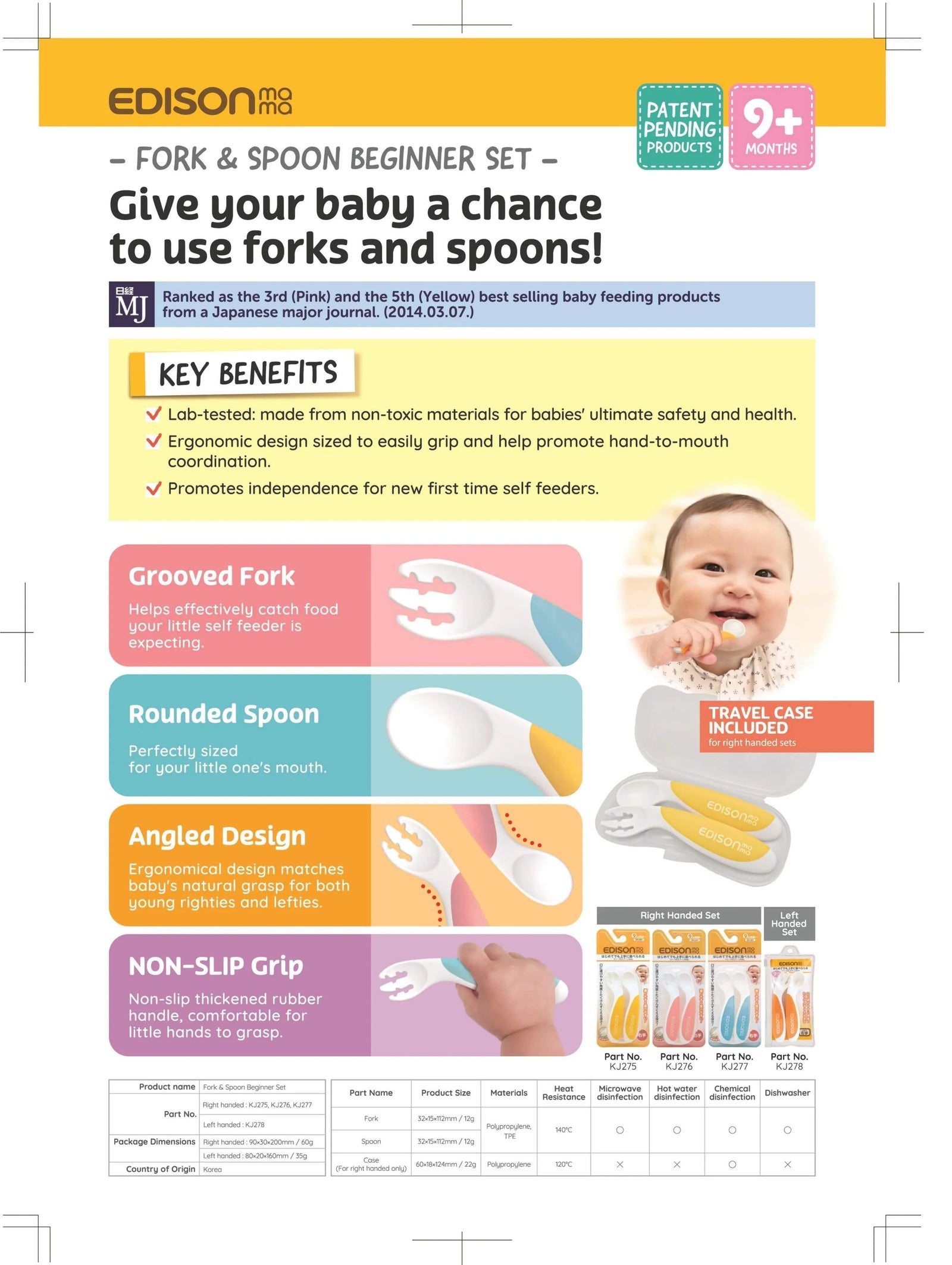 EDISON mama ForkSpoon Beginner SetOrange left Handed-1954803102615998469