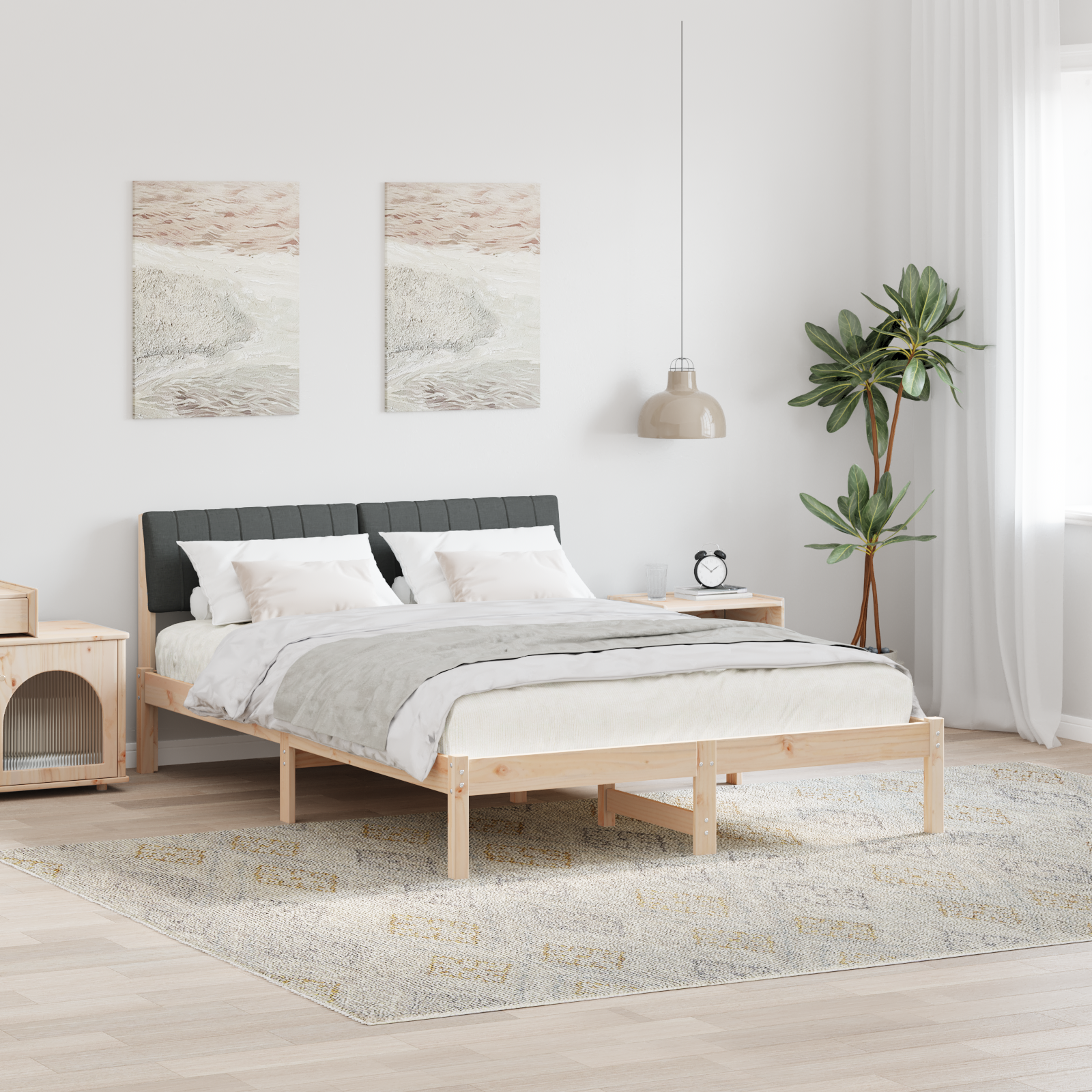 Bed frame Brown and dark grey 135 x 190 cm Solid pine wood