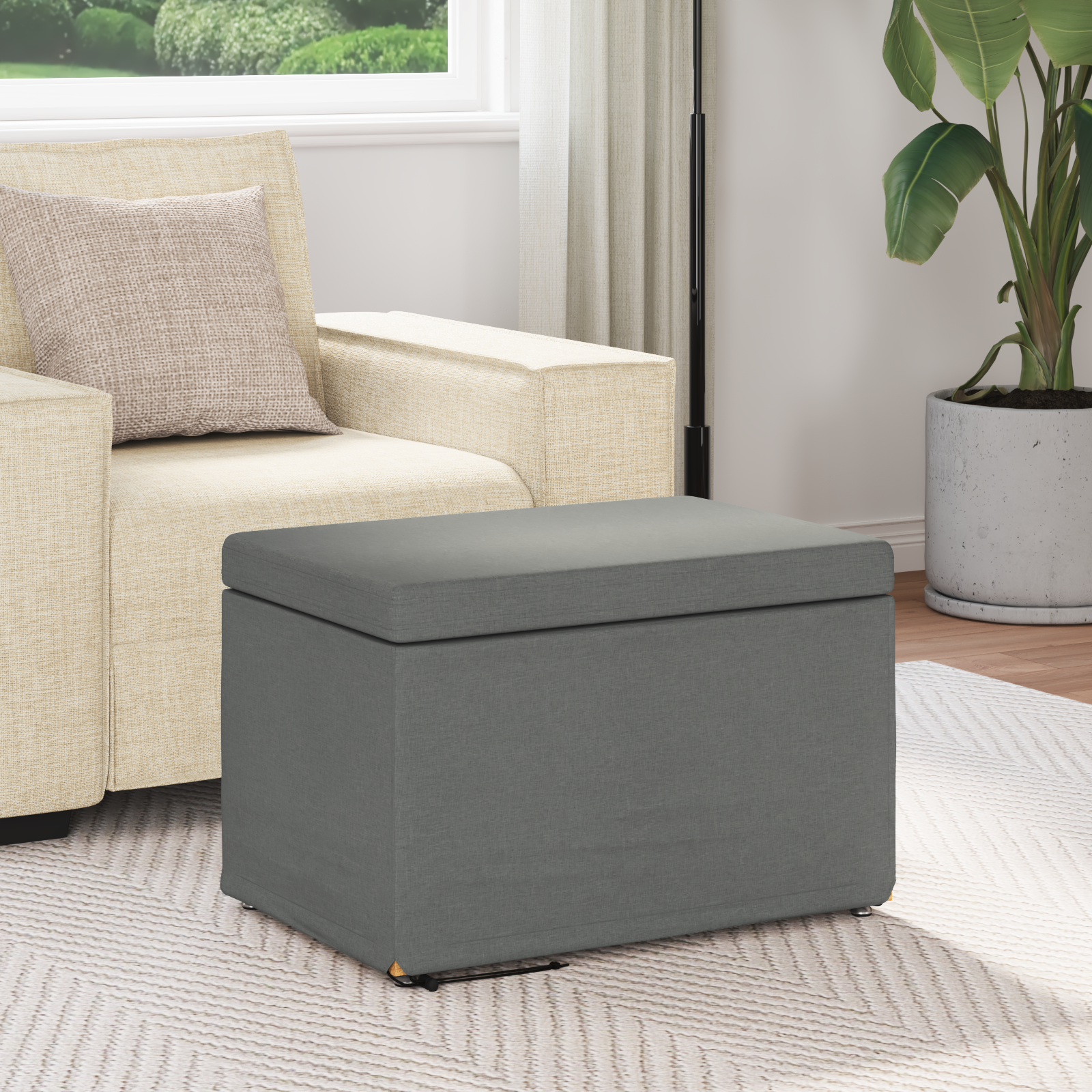 Stool Dark Grey 61 x 41 x 40 cm Fabric and Engineered Wood