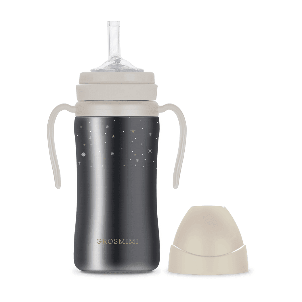 Grosmimi Dark Stainless Straw Cup 300ml White-1954803141711106056