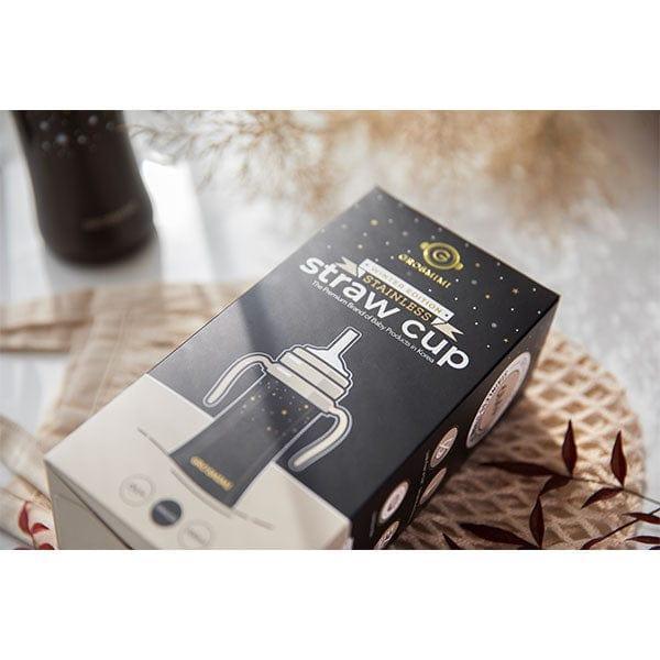 Grosmimi Dark Stainless Straw Cup 300ml Cream Beige-1954803141513973766