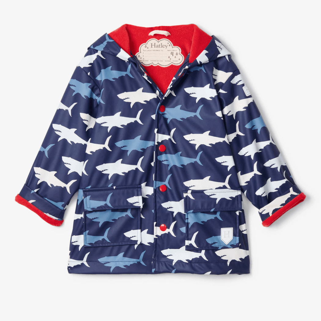 HATLEY Colour Changing Raincoat | Hungry Sharks Size 3-1910112163545092096
