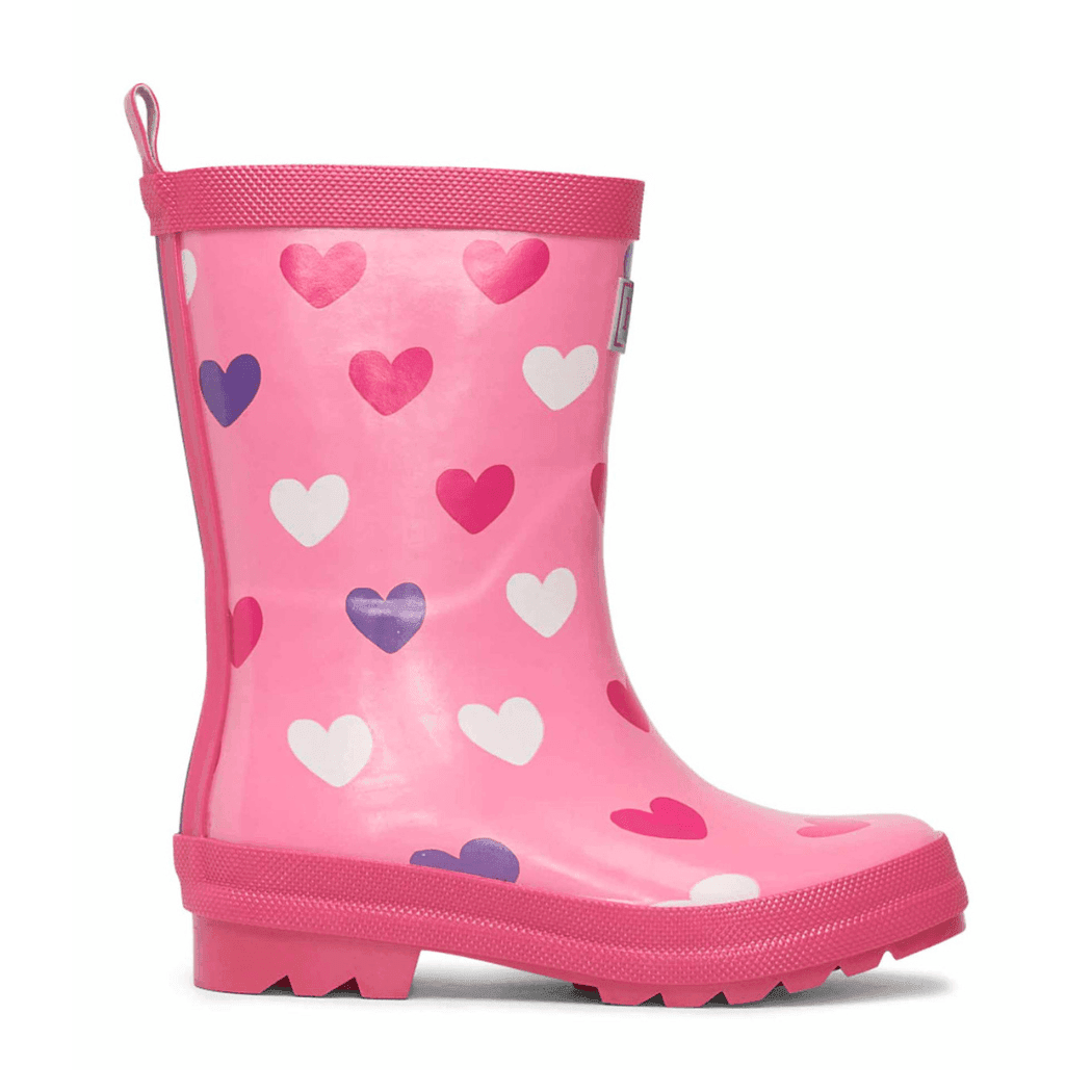 HATLEY Shiny Kids Rain Boots | Scattered Hearts size 8-1954803166952427522