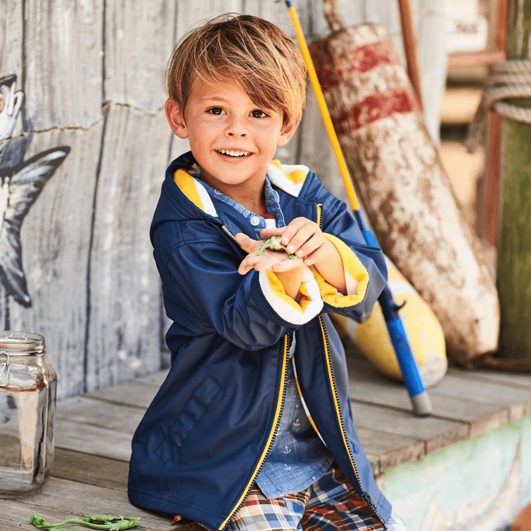 HATLEY Zip Up Splash Rain Jacket | Navy with Yellow Zip Size 8-1910112139968909313
