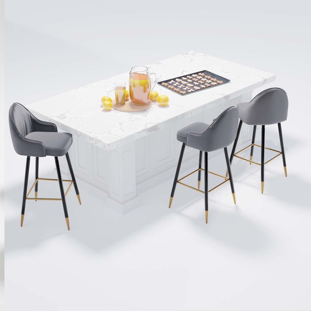 Levede Velvet Swivel Bar Stools x 2 Grey-1919892920018800645