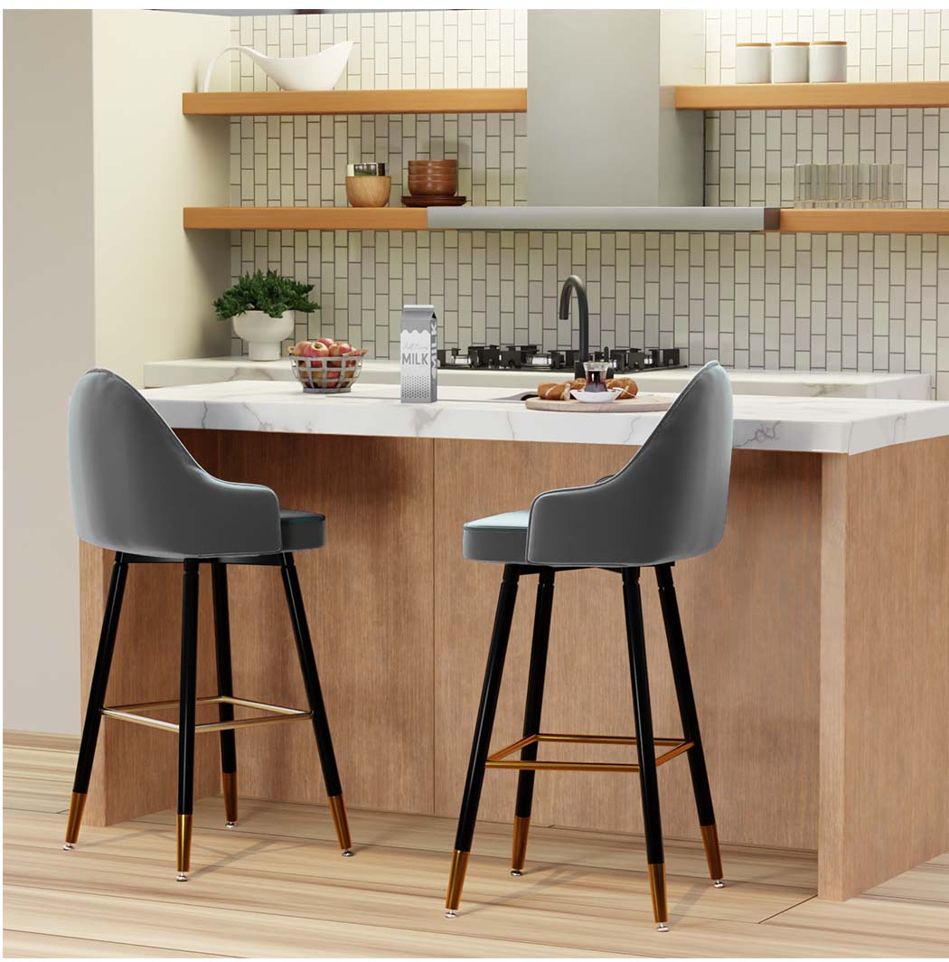 Levede Velvet Swivel Bar Stools x 2 Grey-1919892920018800646