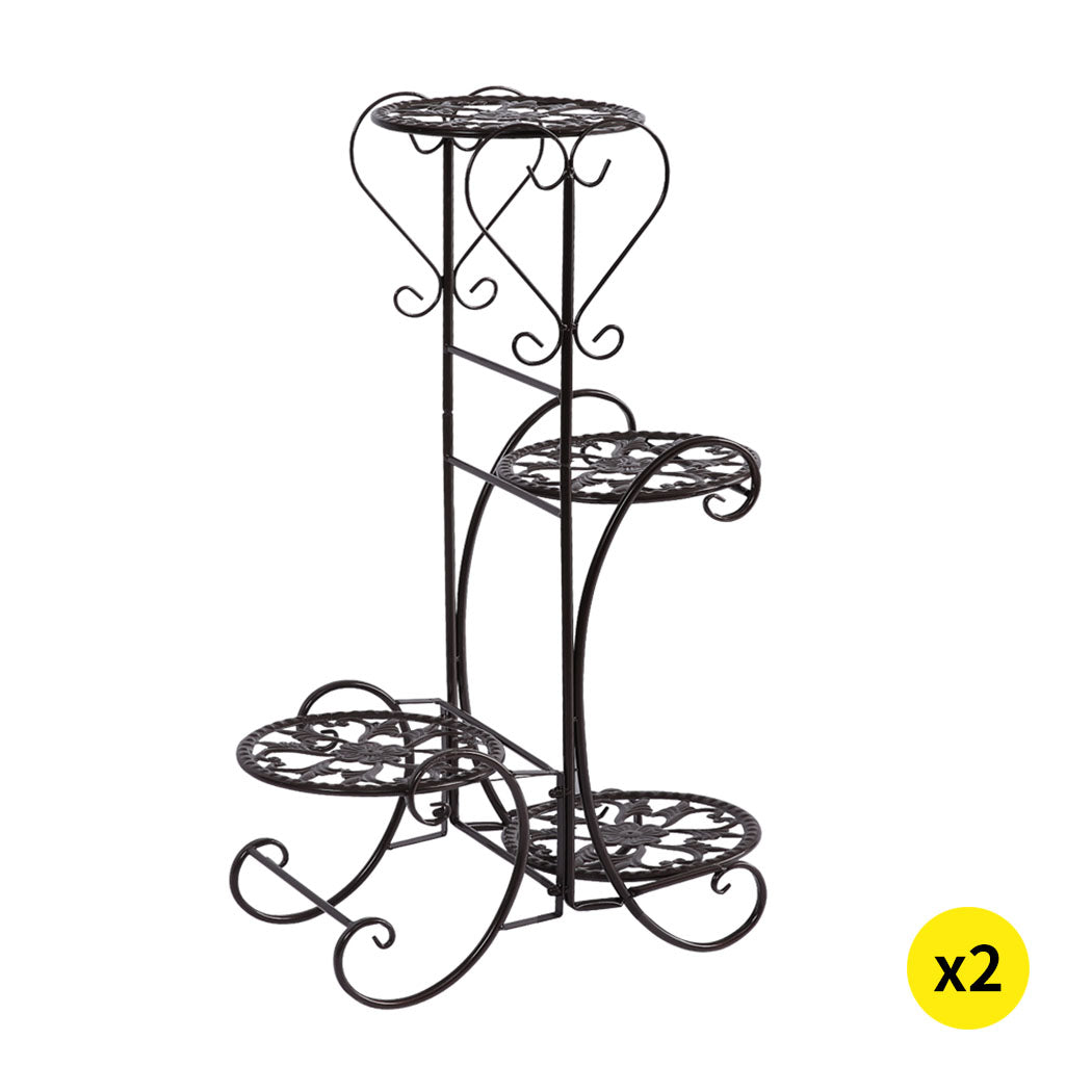 2x Levede Flower Shape Metal Plant Stand Black-1954802661928865792